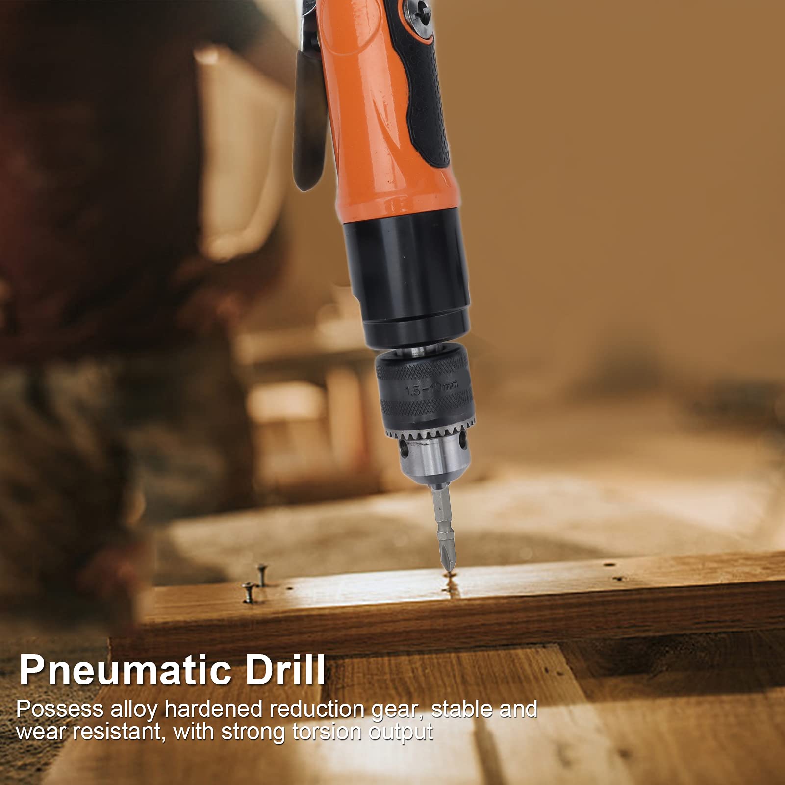 3/8 Inch KP-555A Reversible Pneumatic Drill Kit - Adjustable Speed Air Drill Machine for Metalworking, Woodworking & Automotive Repair | Professional Pneumatic Tools for Industrial & DIY Projects