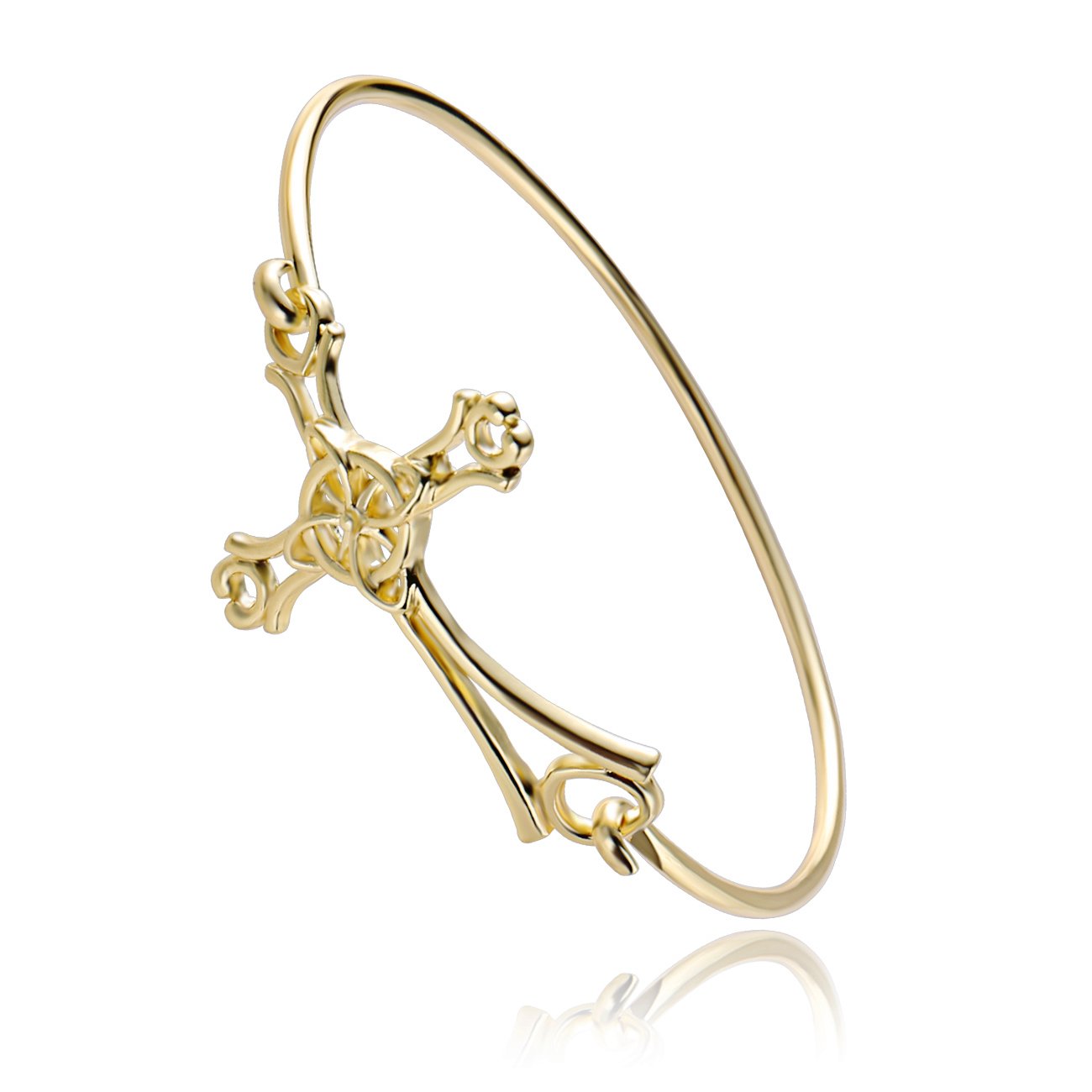 10K Gold Rose Gold & Silver Plated Sideways Cross Wrap Buckle Bangle Bracelet for Women - Elegant Christian Jewelry Gift for Birthday, Anniversary & Everyday Wear