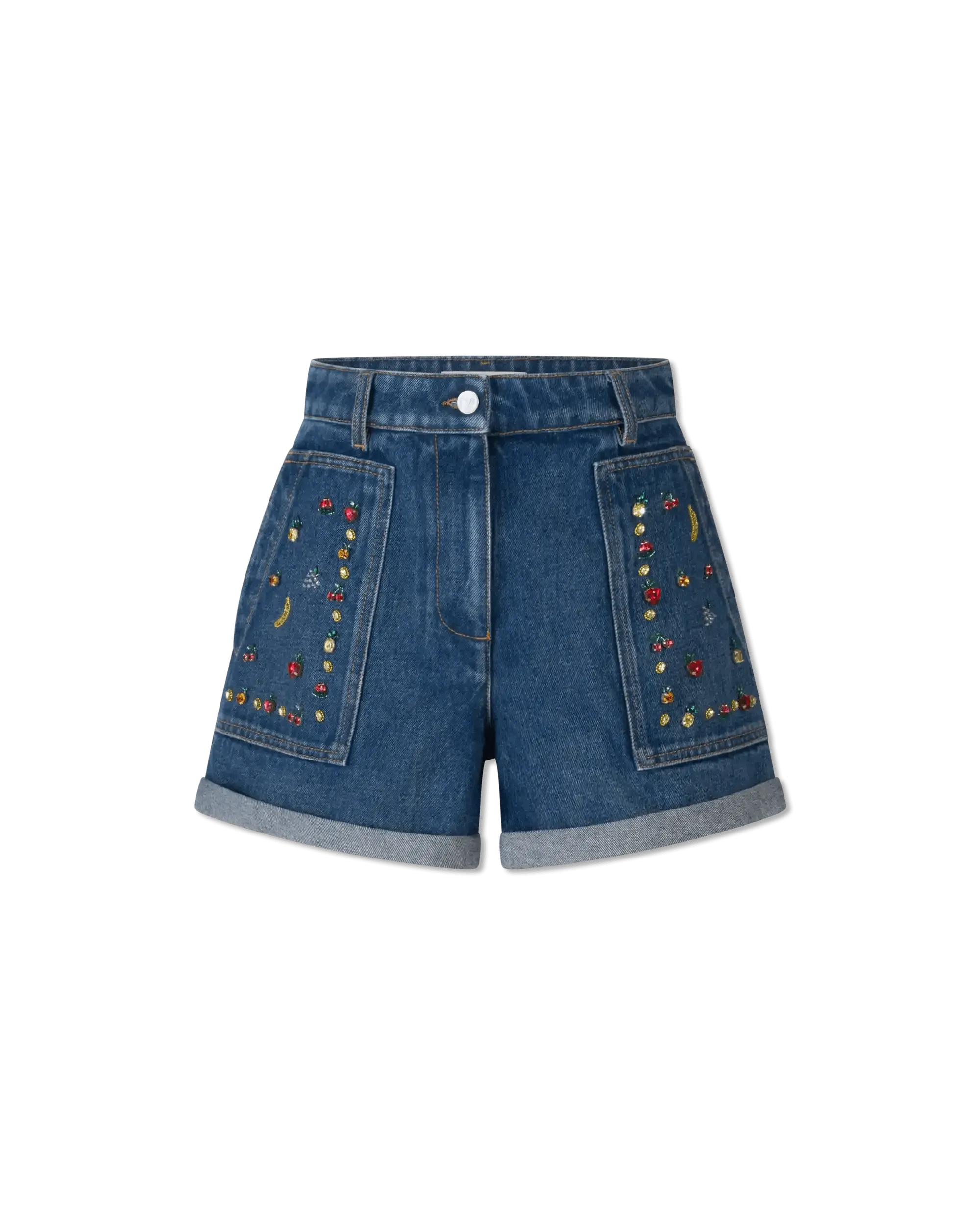 Stylish Fruit Embellished Denim Shorts for Women - Trendy Summer Fashion with Cute Fruit Prints - Perfect for Beach Outings, Music Festivals & Casual Streetwear