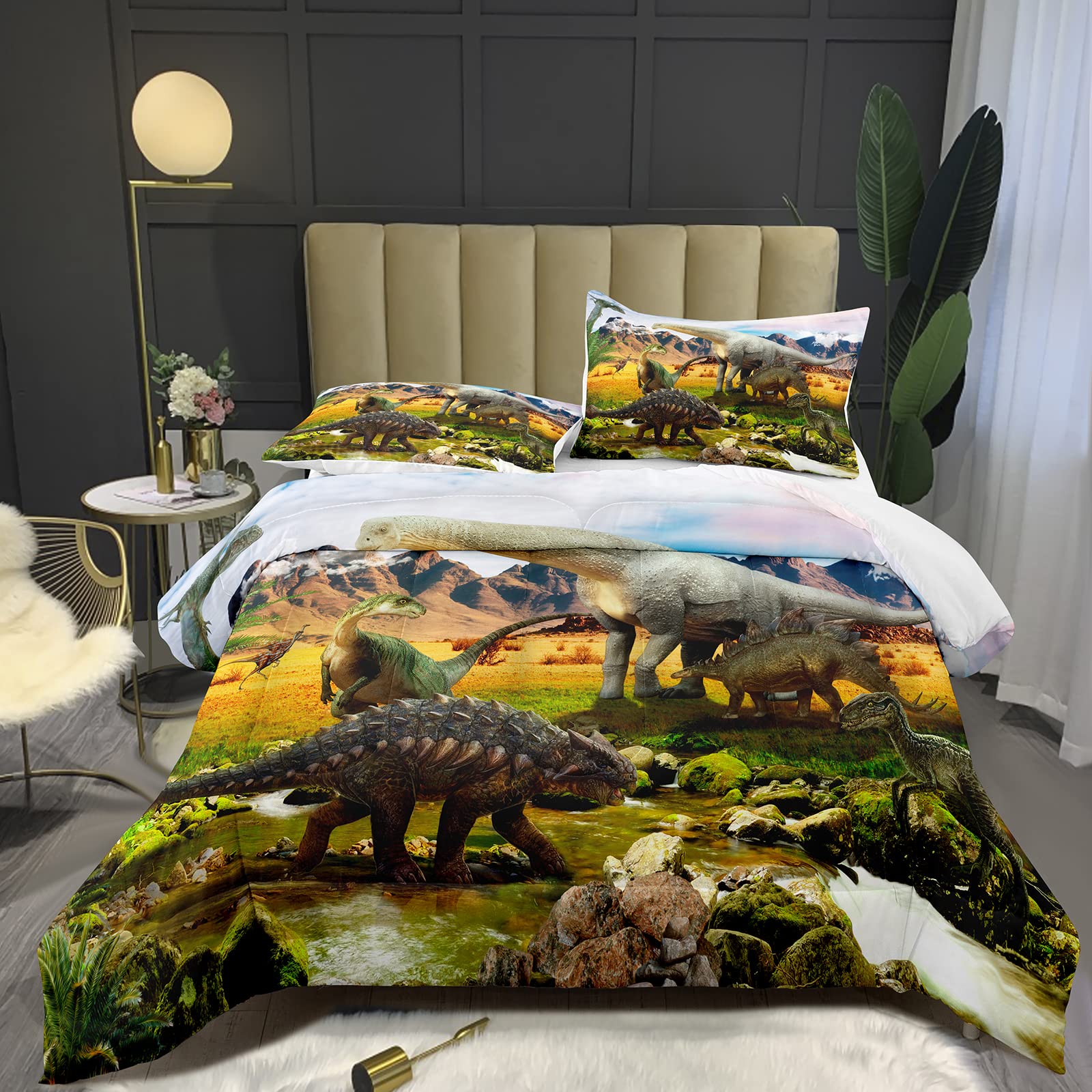 Dinosaur Comforter Set for Boys - Full Size 3D Printed Dinosaur Bedding Set with 2 Pillowcases (3-Piece) | Kids Room Decor, Themed Bedding for Boys' Bedroom, Dinosaur Lover Gift