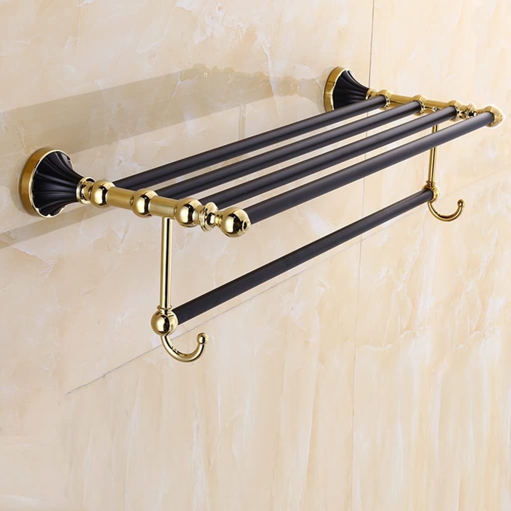 Luxury Black and Gold Lightweight European Copper Bathroom Towel Rack - Elegant Wall-Mounted Shelf for Bathroom Accessories (Size: Towel Rack) | Perfect for Modern Bathrooms, Spas, and Hotel Decor