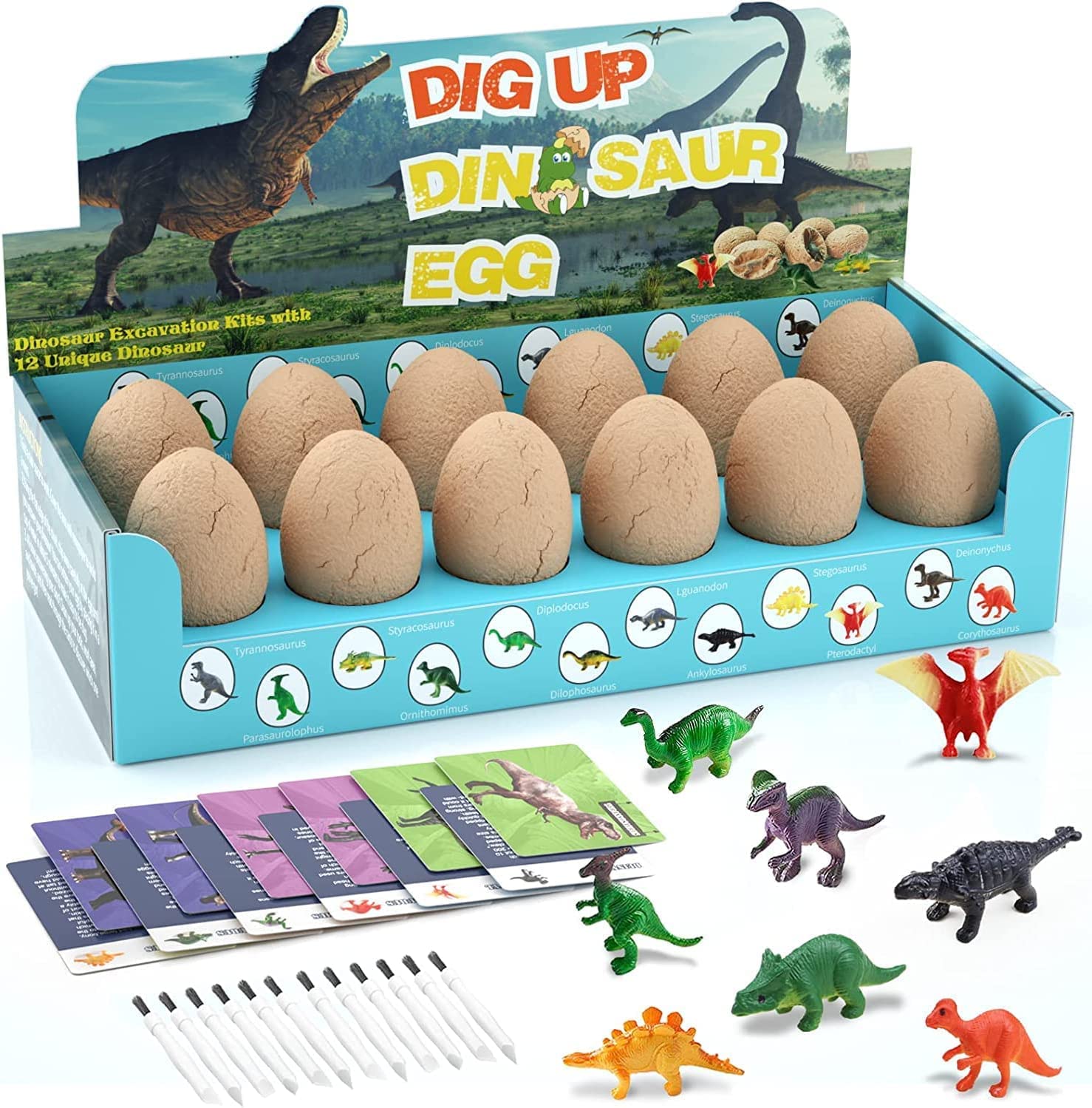 Dinosaur Egg Dig Kit - STEM Science Toys with 12 Cute Dinos for Kids, Excavation Adventure & Educational Gift for Boys & Girls - Perfect for Birthday, Easter & Classroom Learning Activities