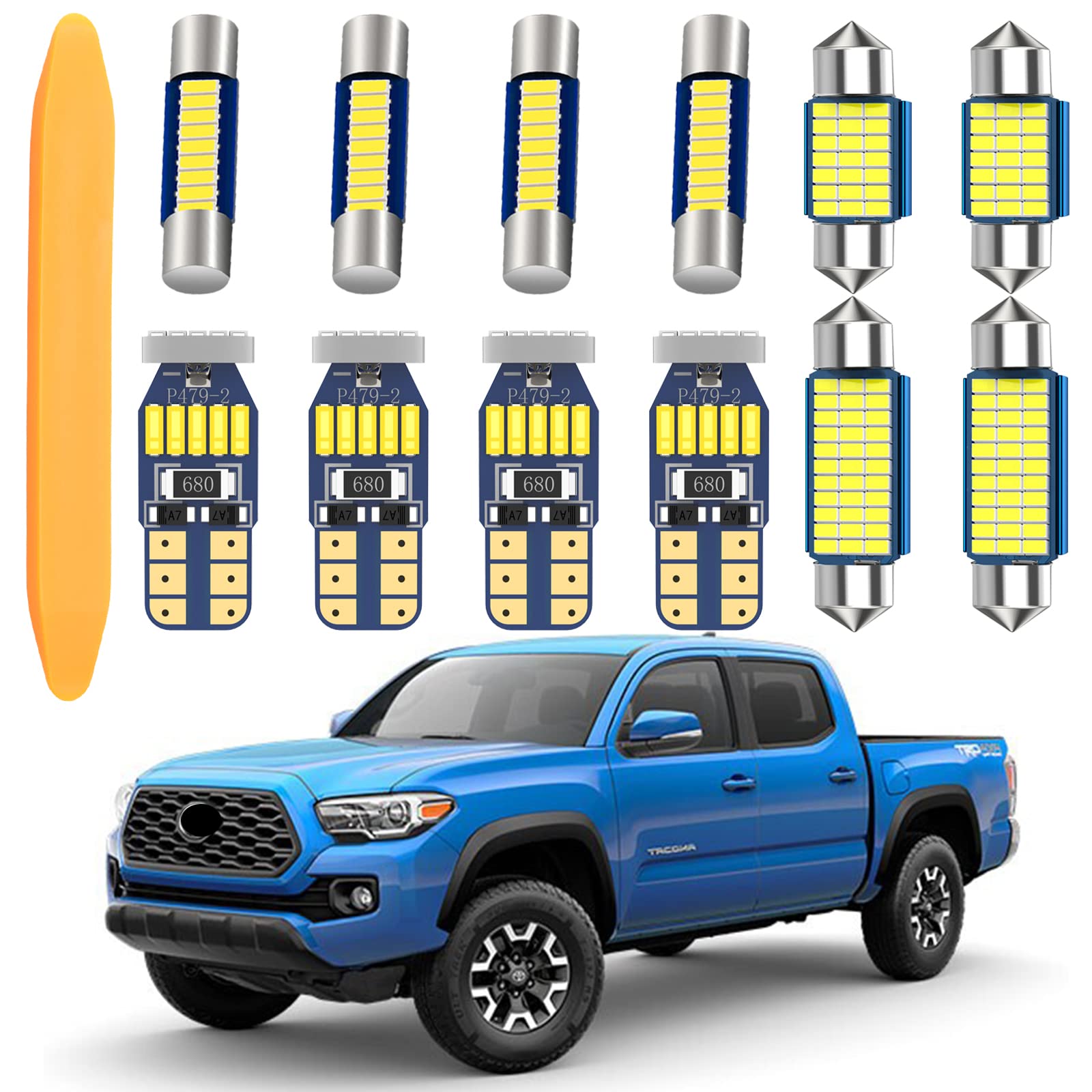 2005-2021 Toyota Tacoma LED Interior Light Kit - 12pcs Super Bright Bulbs for Dome, Map, Vanity Mirror & License Plate Lights with Installation Tool | Upgrade Cabin Lighting for Night Driving & Car Detailing