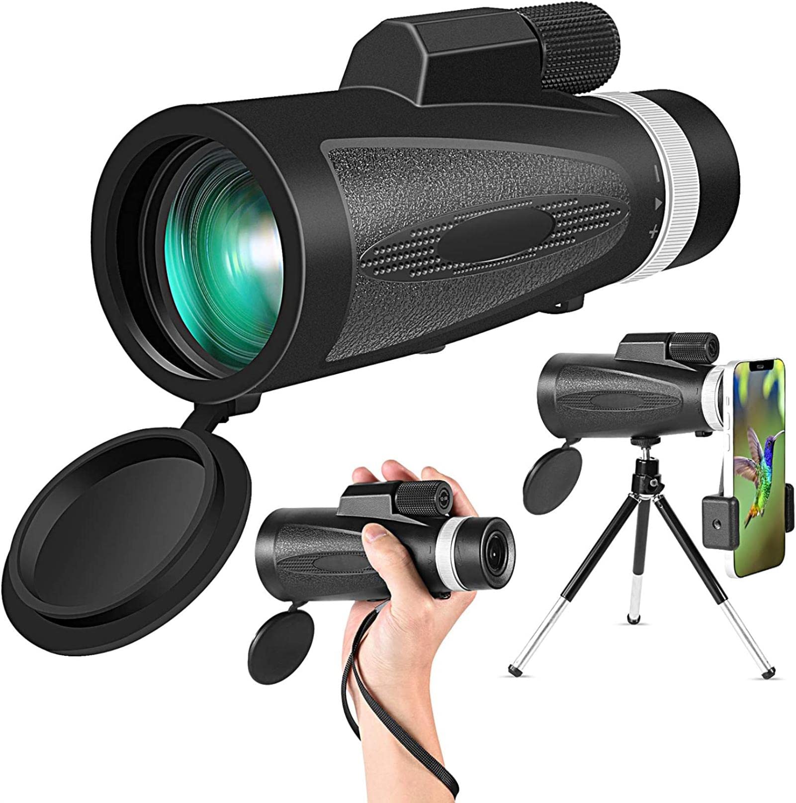 12x50 HD High Resolution Monocular Telescope with Smartphone Adapter & Tripod - Perfect for Wildlife Viewing, Bird Watching, Camping, Concerts & Outdoor Adventures