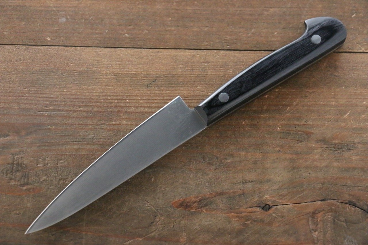 Iseya Molybdenum Petty Utility Knife 120mm - Black Pakkawood Handle Japanese Chef Knife for Precision Slicing, Peeling & Garnishing - Perfect for Home Cooks & Professional Chefs