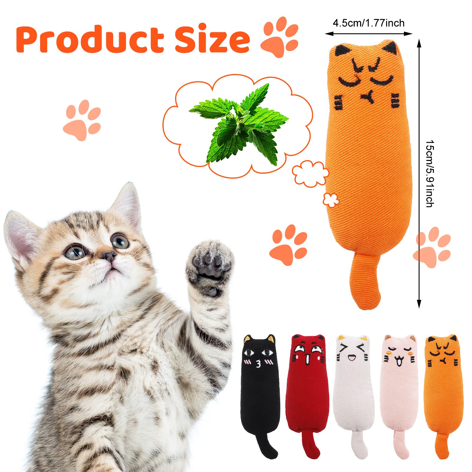 5PCS Catnip Chew Toys for Kittens - Natural Cat Pillow Toys with Catnip, Cartoon Teething Chew Toys for Small Cats | Perfect for Playtime, Training & Dental Health