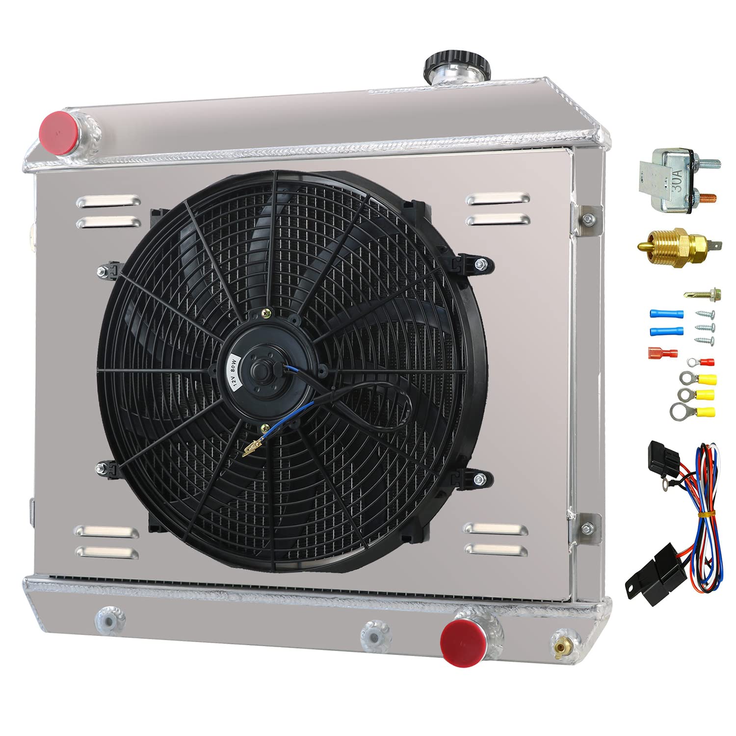 High-Performance 3 Core Radiator with Shroud & Fan Kit for 63-66 Chevy C10 C20 C30 K10 K20 Pickup Suburban & GMC 1000 1500 2500 Series - Also Fits Oldsmobile Cutlass F85 & Pontiac Bonneville Catalina - Complete Cooling System Upgrade for Hot Weather & Heavy-Duty Towing
