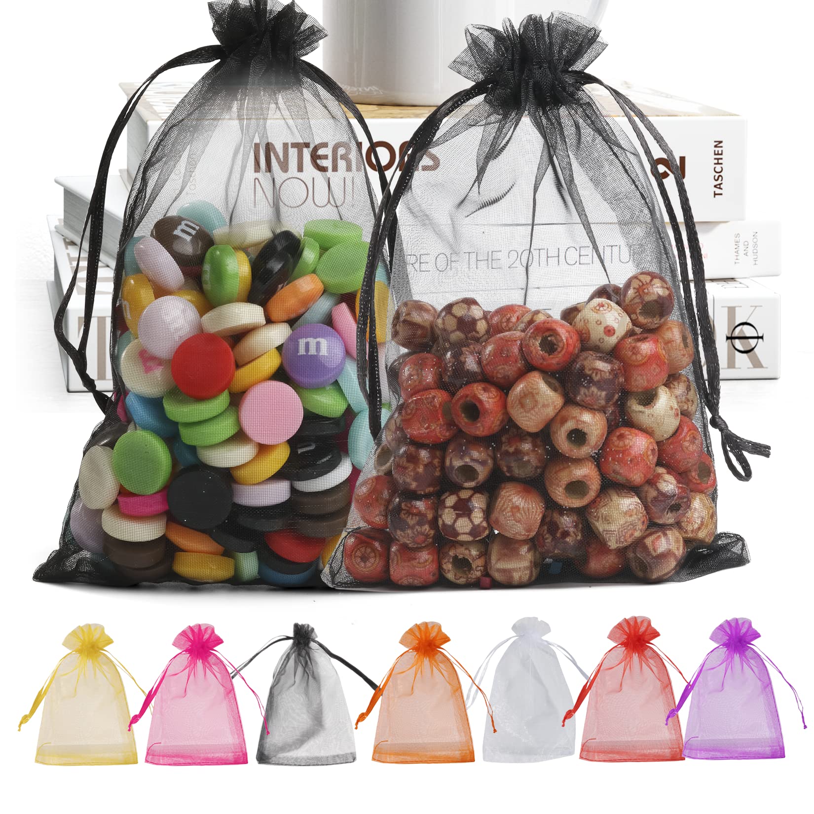 ANZNKU 100 Pack Premium Black Organza Drawstring Bags 4x6 Inches - Wedding Favor Bags, Jewelry Gift Bags for Party, Christmas, Birthday - Perfect for Wedding Favors, Jewelry Packaging & Party Giveaways