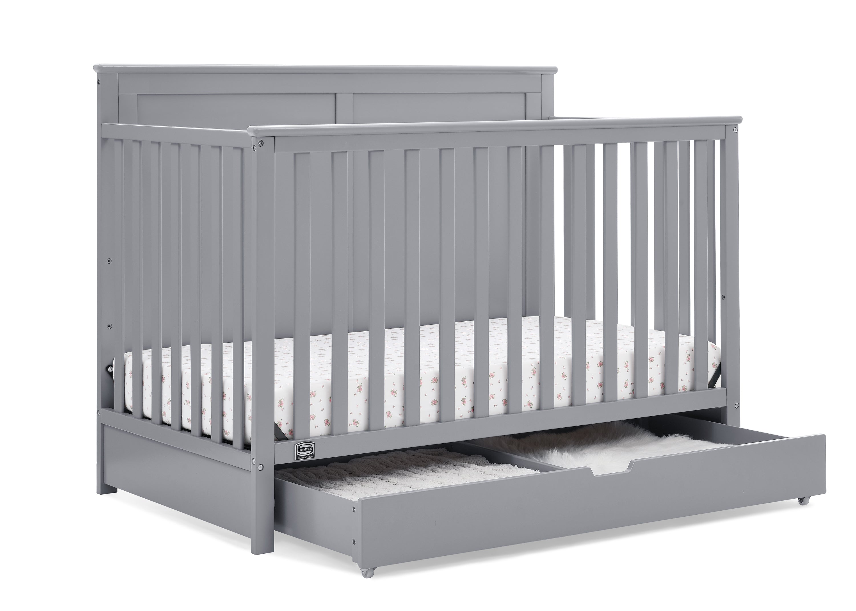Logan 6-in-1 Convertible Baby Crib with Underdrawer Storage - White Nursery Furniture for Newborn to Toddler Bed | Perfect for Small Spaces & Modern Nurseries