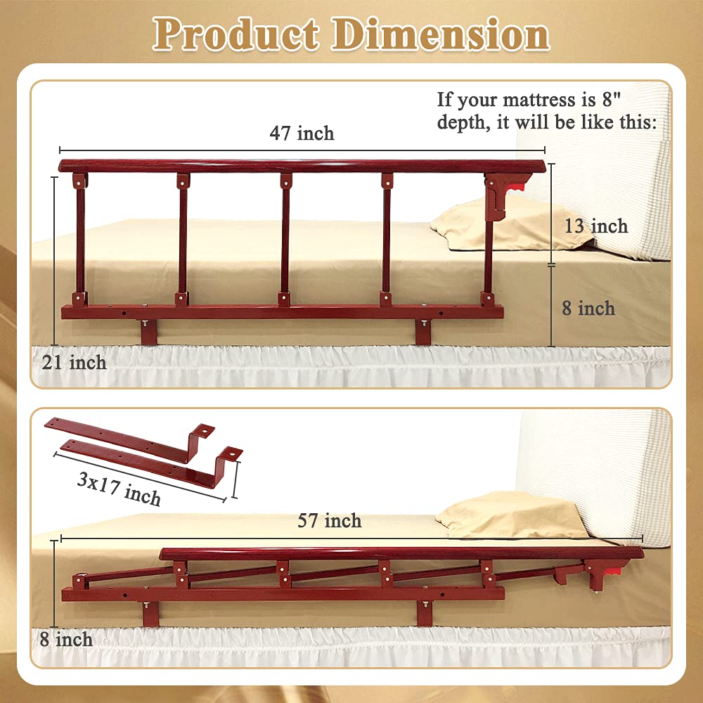 Adjustable Bed Assist Rail for Seniors - Safety Bed Rails That Slide Under Mattress, Collapsible Bedside Guard Rail with Medical Transfer Handle - Ideal for Elderly Care, Hospital Use & Home Safety