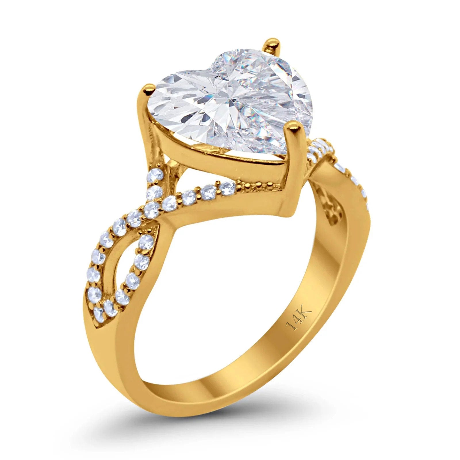 14K Gold Art Deco Heart Promise Twisted Shank Cubic Zirconia Wedding Ring - Elegant Vintage Engagement Band for Women, Perfect for Anniversaries, Proposals & Romantic Occasions