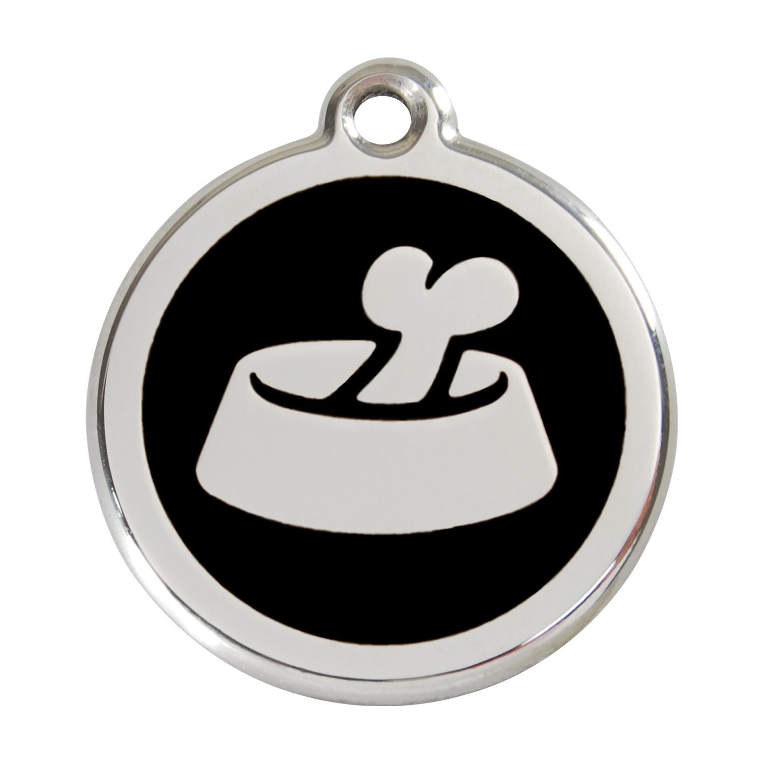 Red Dingo Personalized Engraved Stainless Steel Dog ID Tag with Enamel Accent - Bone in Bowl Design (Black, Medium) | Perfect for Pet Safety & Identification | Great for Dogs, Puppies & Outdoor Adventures
