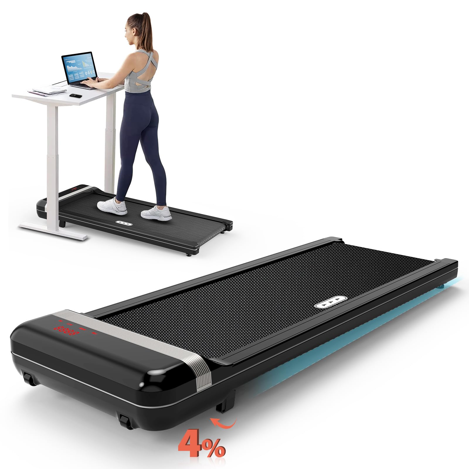 CIIHI Under Desk Treadmill with 4% Incline - 350lb Weight Capacity Ultra Quiet Walking Pad for Home Office - Portable Treadmill for Walking, Jogging & Fitness - Perfect for Small Spaces, Work from Home & Apartment Workouts