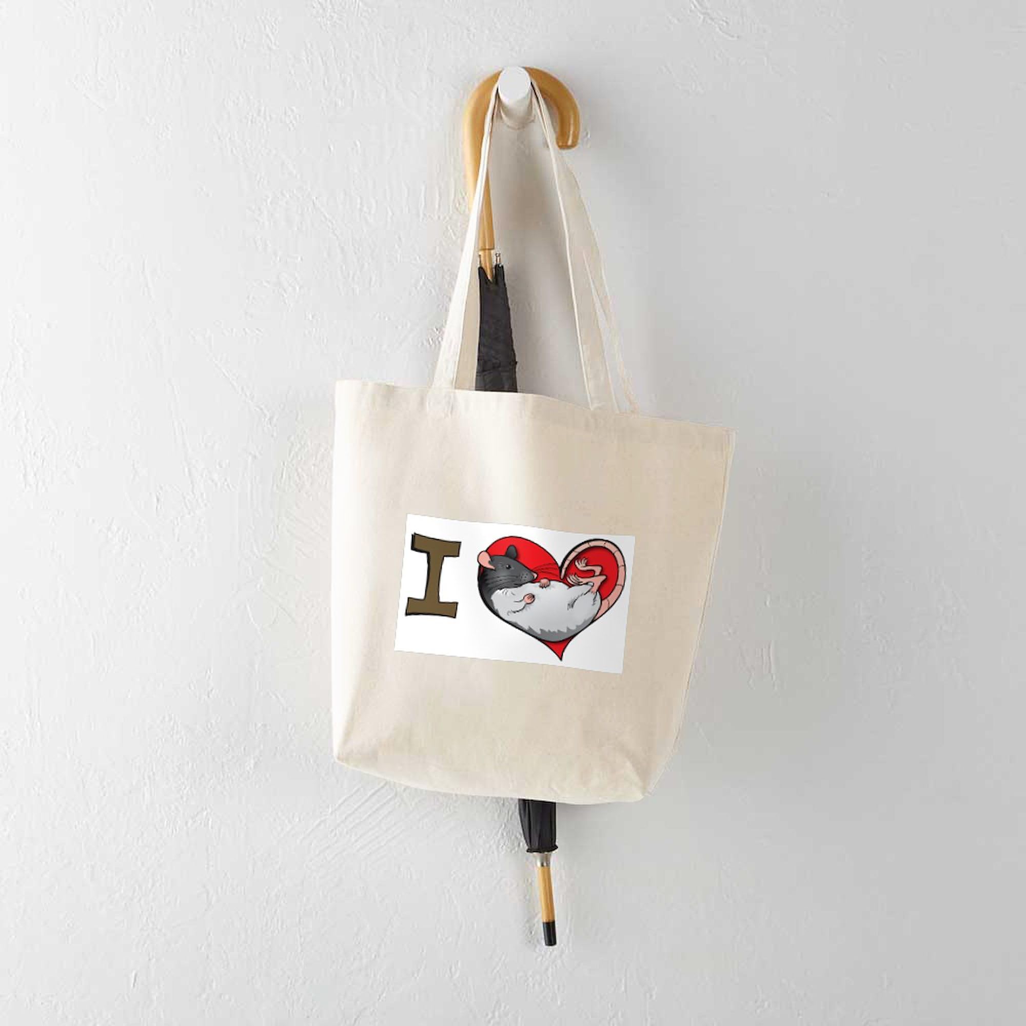 CafePress I Heart Rats Hooded Tote Bag - Natural Canvas Reusable Shopping Bag for Groceries, Beach & Daily Use