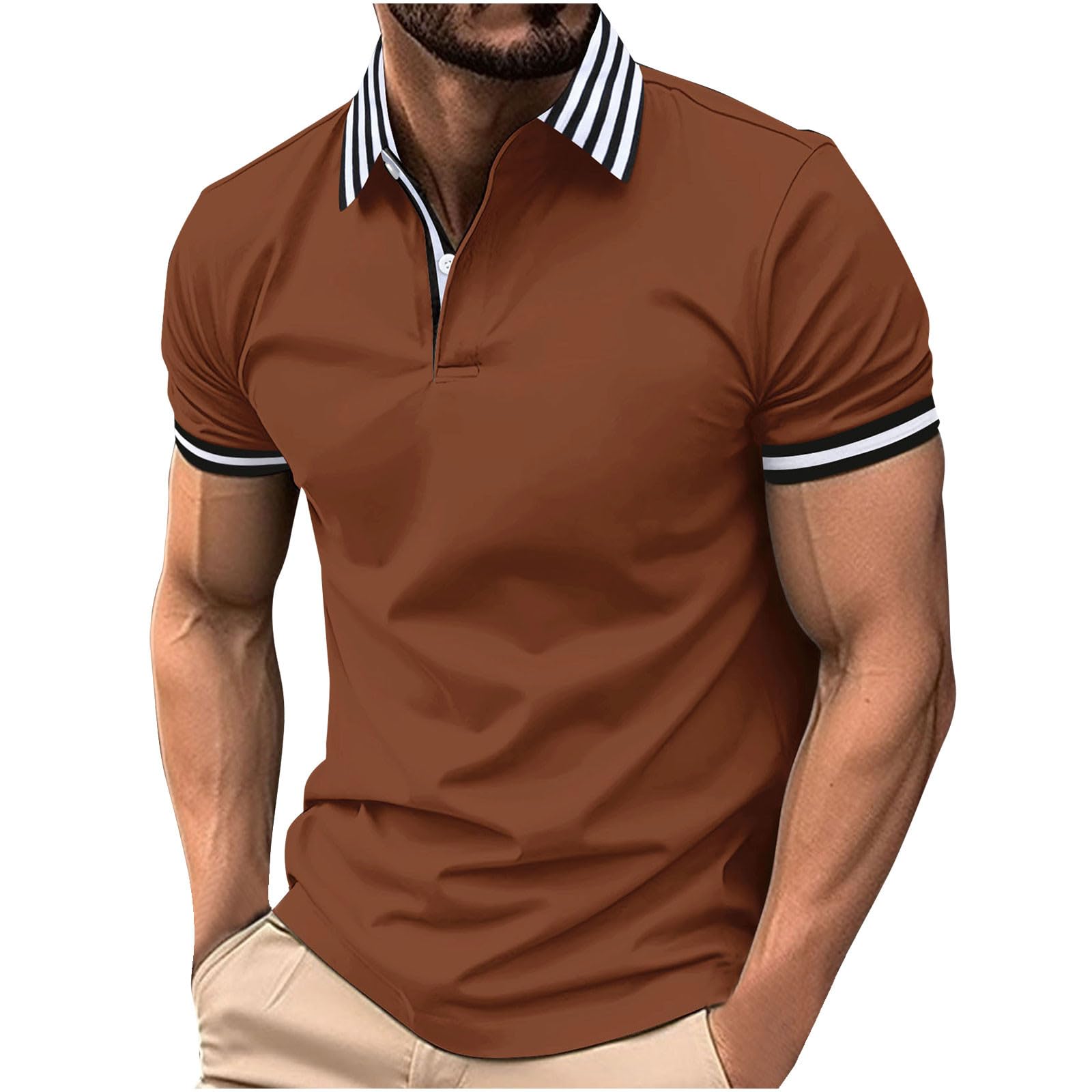 Men's Summer Polo Shirts - Short Sleeve Breathable Golf Shirts with Lapel & Striped Design - Casual Button Down Tops for Work, Golf & Outdoor Activities
