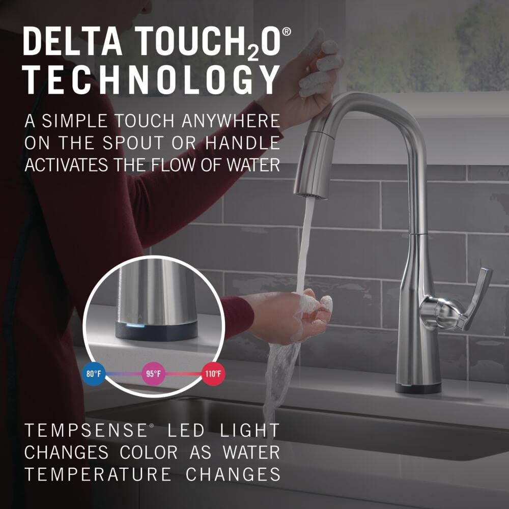 Delta Stryke Touch Kitchen Faucet - Brushed Nickel with Pull Down Sprayer for Modern Kitchens
