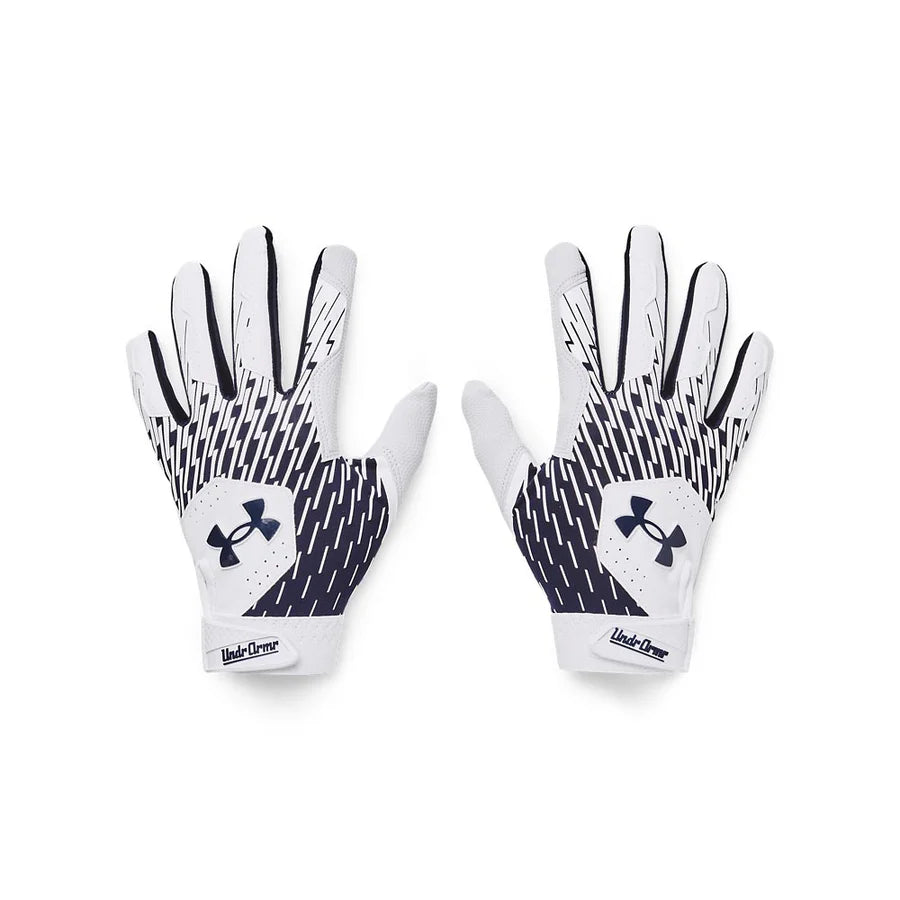 UA Clean Up Adult Batting Gloves - White/Navy Baseball Training Gloves for Men & Women - Perfect for Batting Practice, Fielding & Softball Games