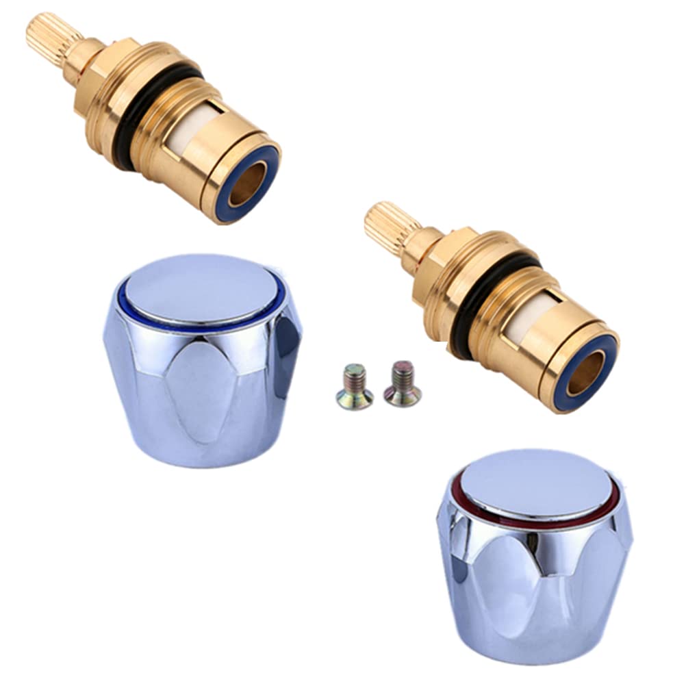 2 Sets Faucet Repair Kit - Outdoor Faucet Handle & Shower Faucet Rebuild Kit with Diamond Brass Valve - Durable Metal Bathtub Tap Accessories for Bathroom, Kitchen & Outdoor Use
