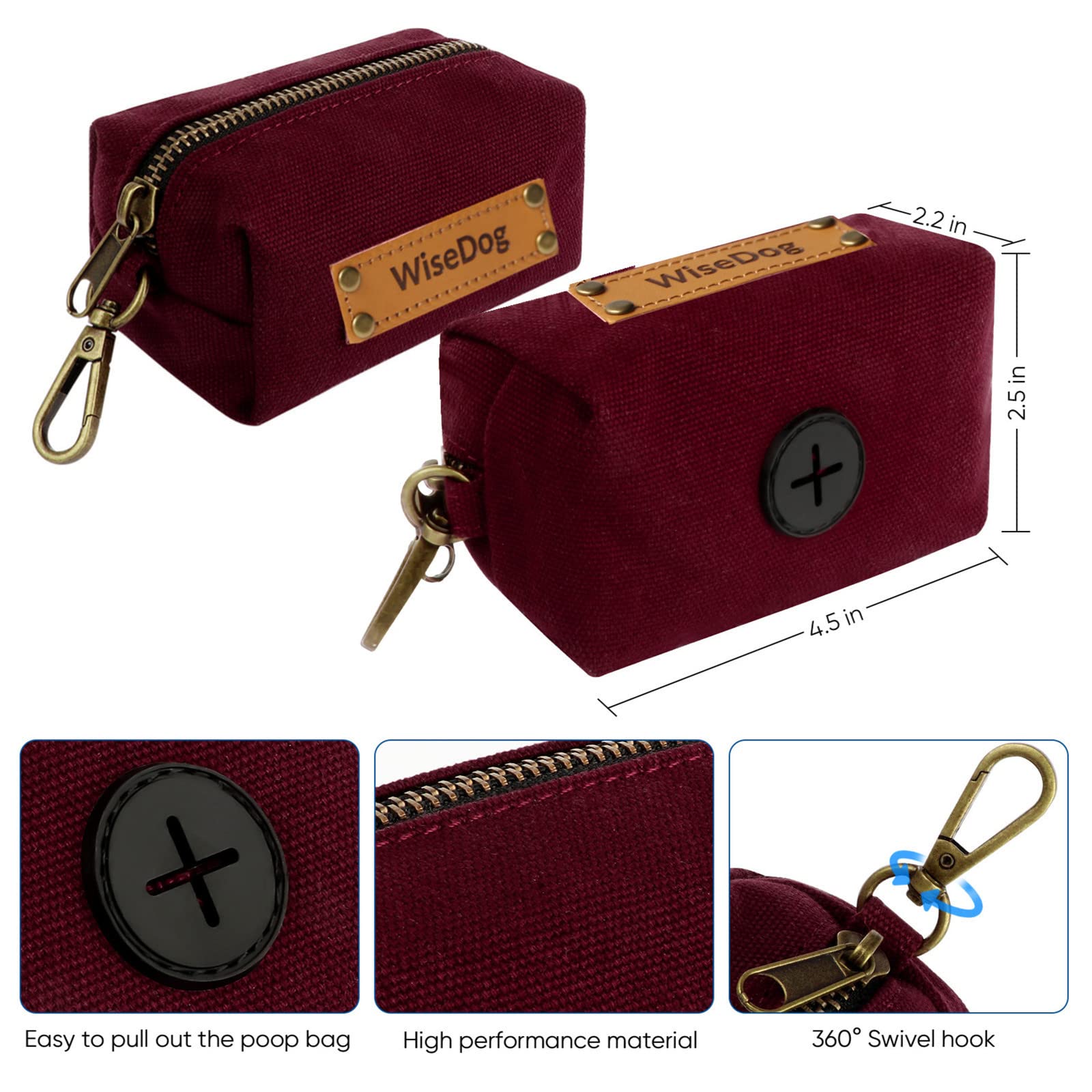 **Wisedog Adjustable Dog Collar and Leash Set - Durable Pet Collar with Leash for Small, Medium & Large Dogs - Includes Free Poop Bag Holder (XS, Burgundy) - Perfect for Walking, Training & Outdoor Adventures**