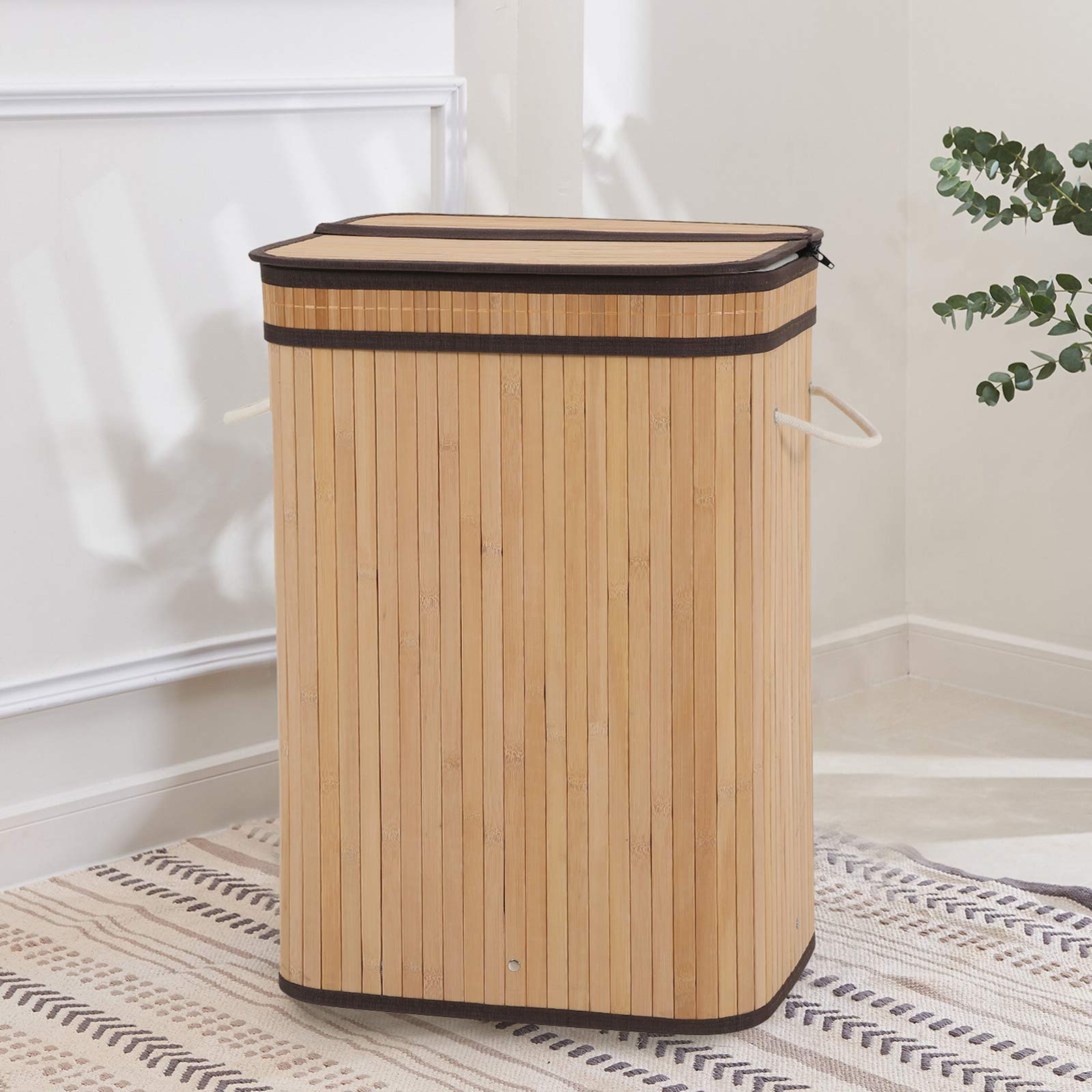 Sophia & William 72L Bamboo Laundry Hamper with Lid & Removable Liner - Collapsible Clothes Storage Basket with Handles for Bedroom, Bathroom & Laundry Room - Natural Bamboo Dirty Clothes Organizer for Home & Dorm Use
