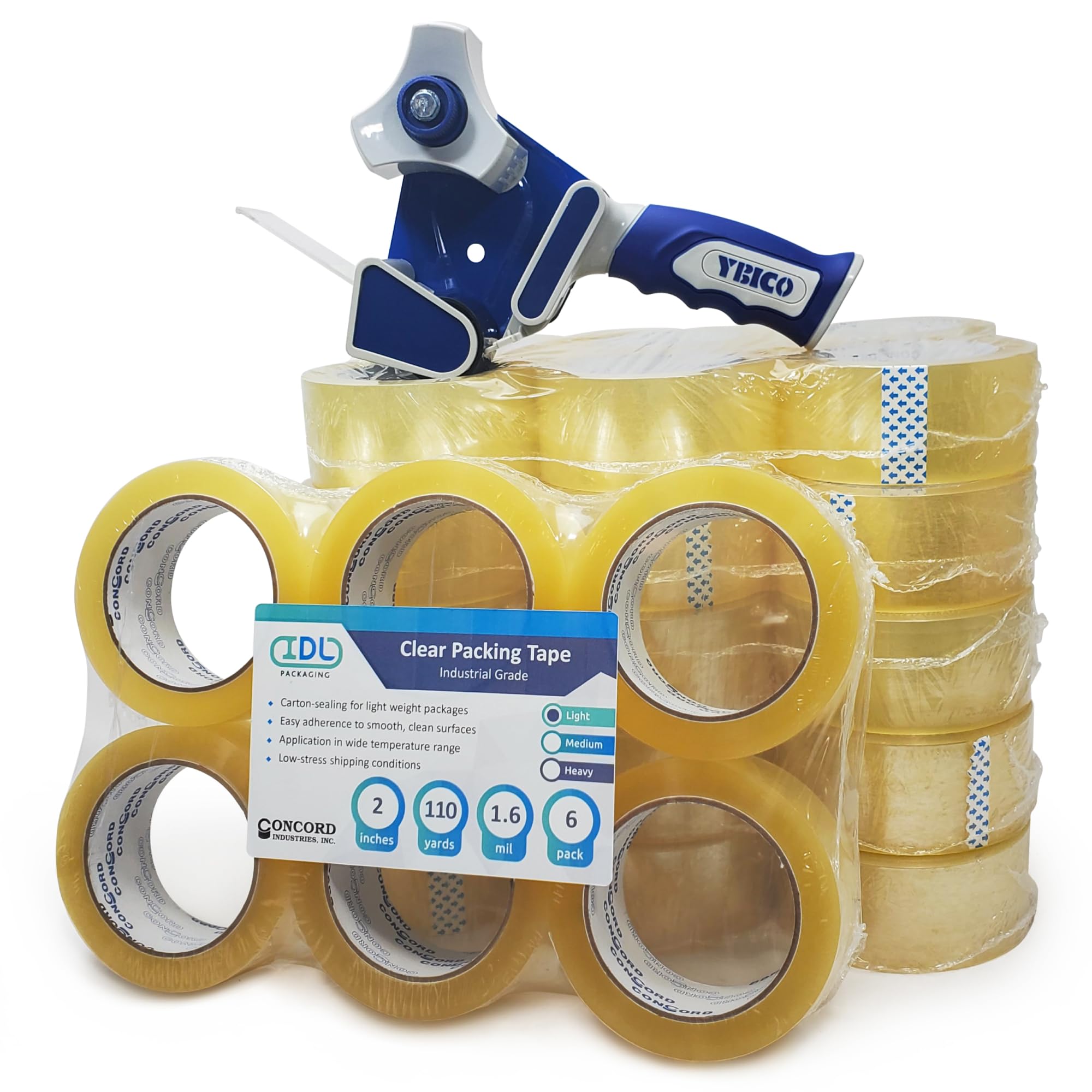 IDL Packaging Packing Tape with Rubber Handle Dispenser - 36 Rolls Clear Shipping Tape 2