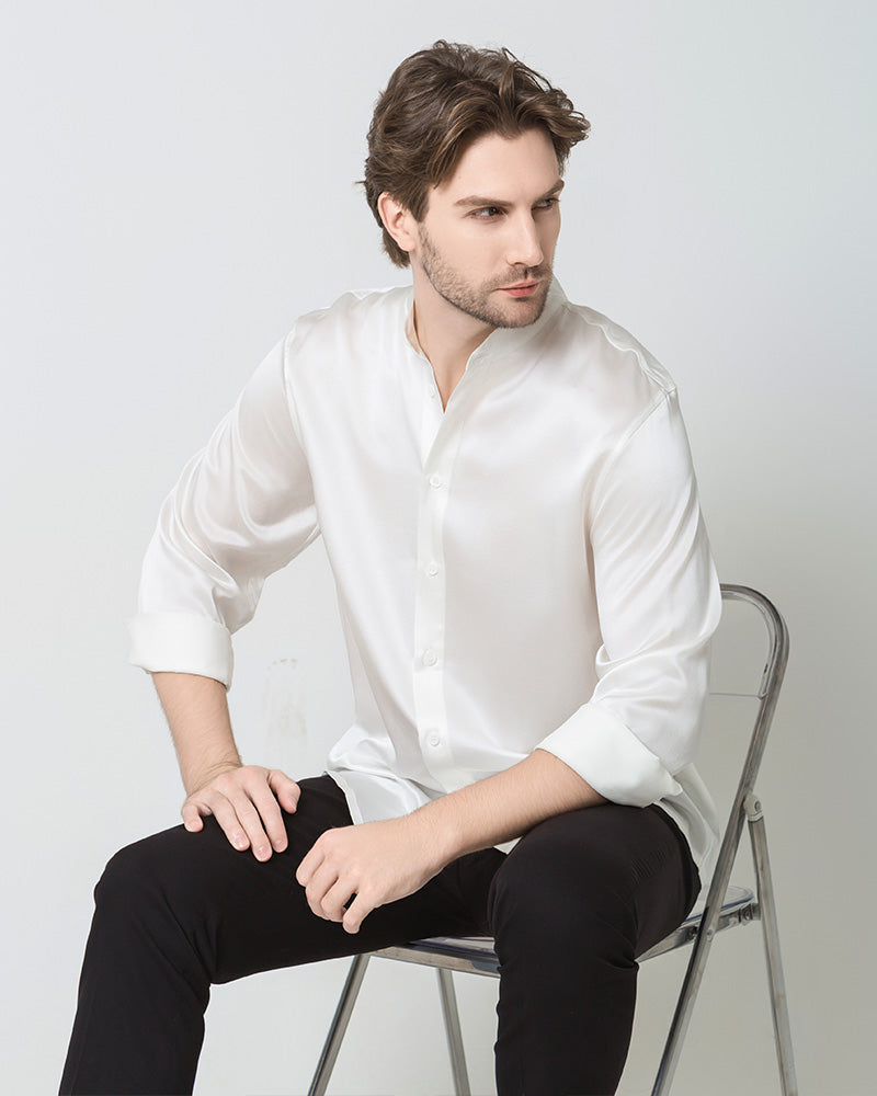 Premium Silk Men's Casual Long Sleeve Shirt - Breathable & Comfortable for Office, Travel & Special Occasions