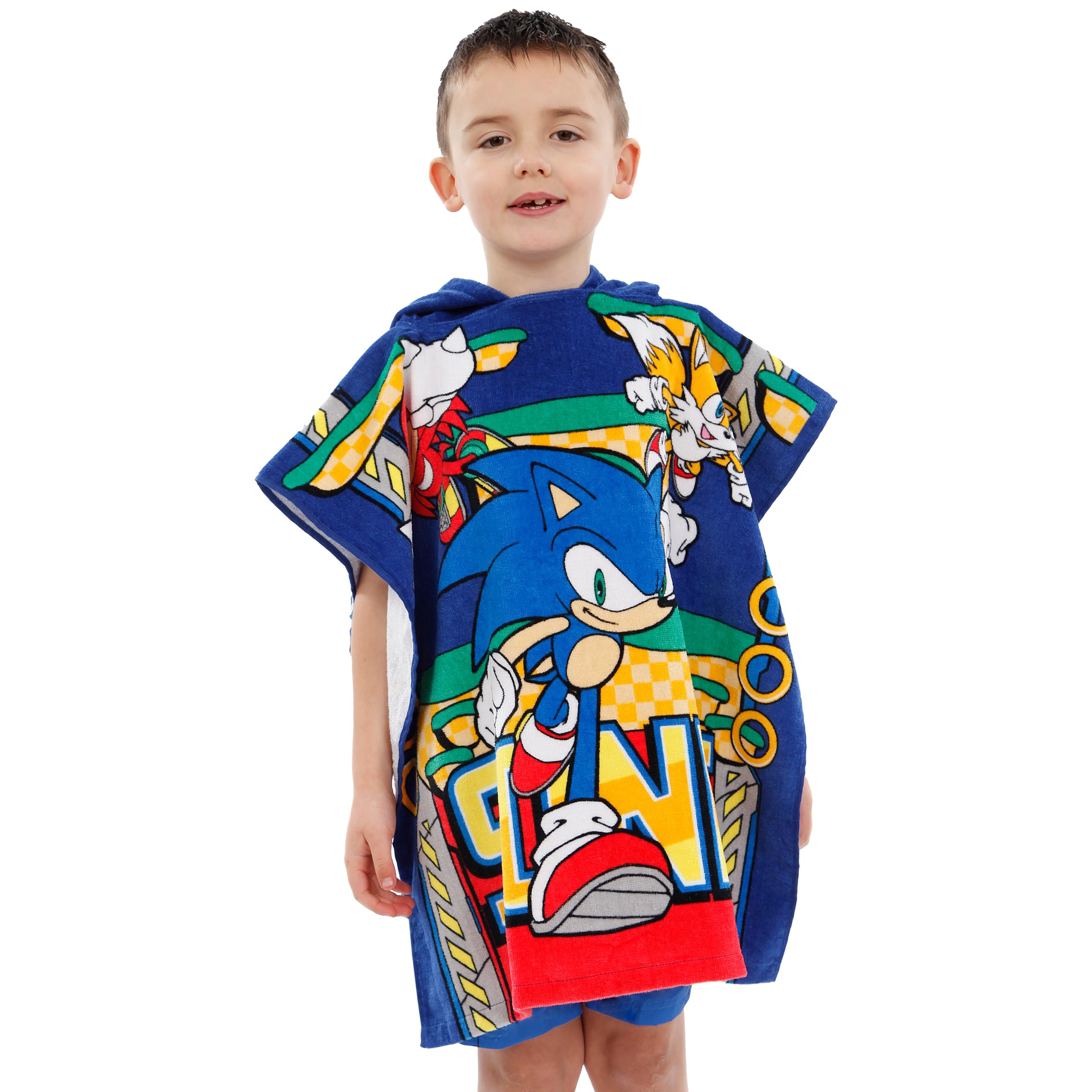 Sonic the Hedgehog Hooded Towel Poncho for Boys & Kids - Super Soft Bath Towel for Swimming, Beach & Playtime - One Size Fits All - Blue