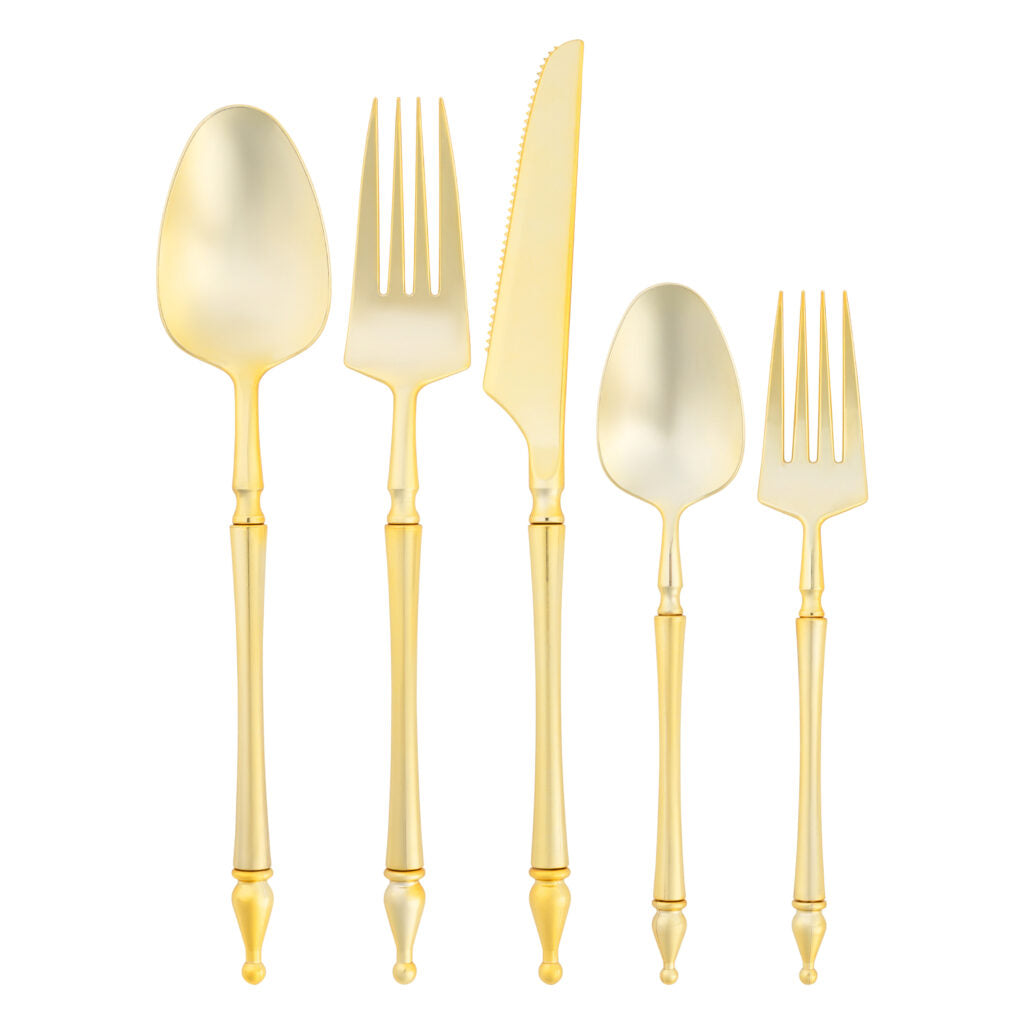 Majestic Collection 20-Piece Gold Plastic Flatware Set - Elegant Disposable Cutlery for Parties, Weddings & Events