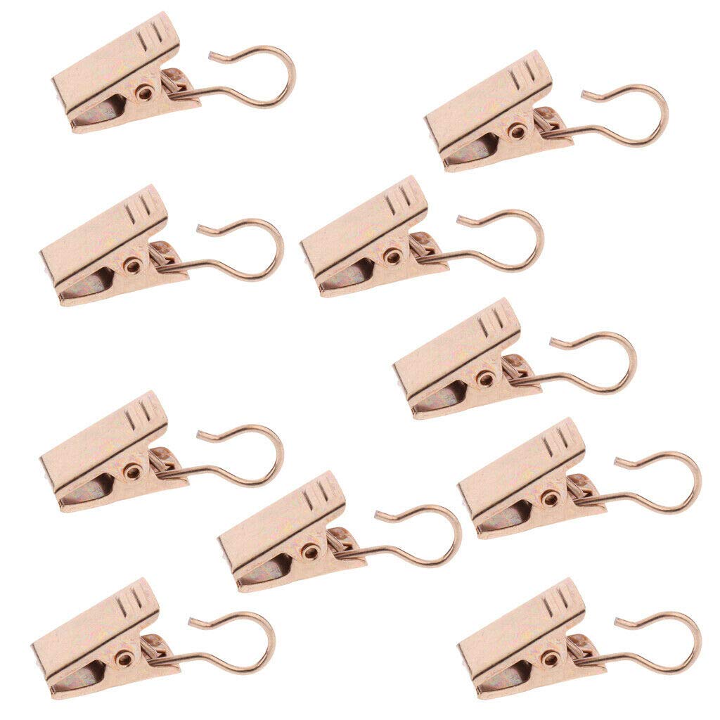 10Pcs Gold Window Curtain Clips with Hooks - Door Panel Hanger Clamps for Drapes & Sheers - Heavy Duty Curtain Carrier Clips for Home Decor & Window Treatments - Perfect for Living Room, Bedroom, and Office