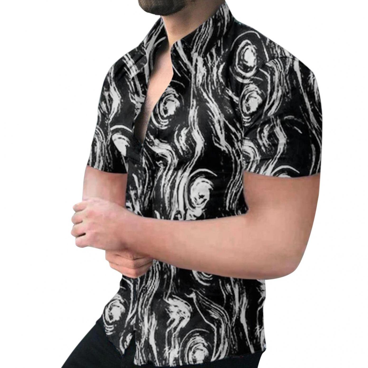 Men's Slim-Fit Short-Sleeve Printed Poplin Dress Shirt - Casual Summer Tops for Office, Date & Outdoor Activities | Breathable & Stylish Blouse for Men