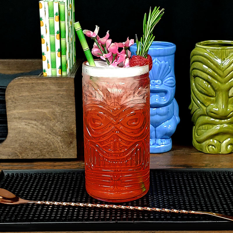 BarConic® 16 oz Tall Grinning Tiki Glass - Tropical Themed Drinking Cup for Cocktails, Beer & Party Drinks - Perfect for Luau, Beach Parties & Summer Gatherings