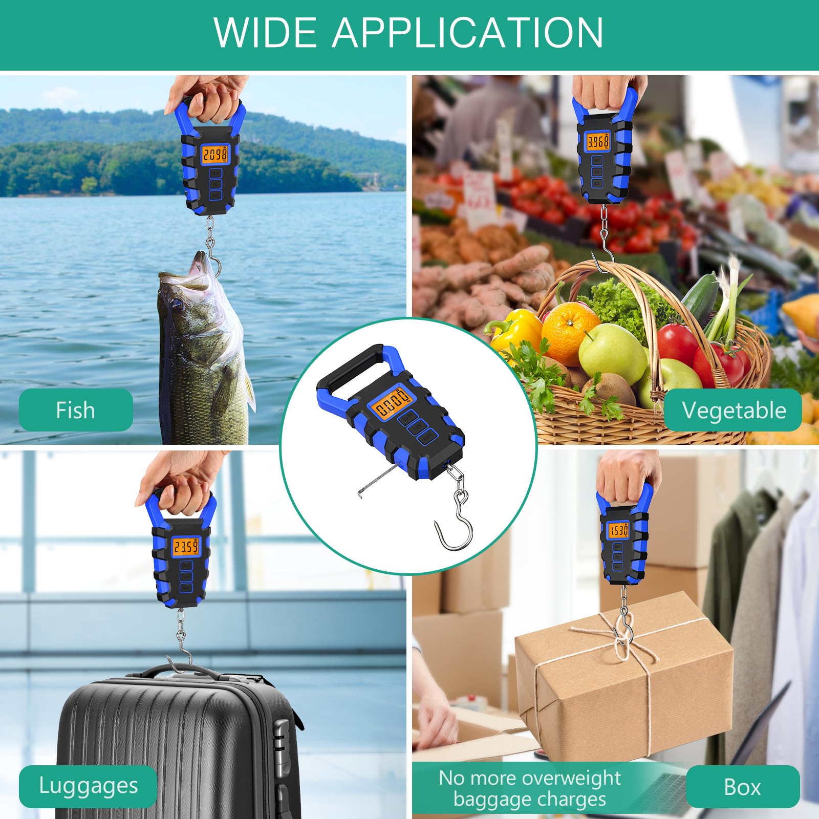 ORIA Digital Fishing Scale with Gripper - 110lb/50kg Waterproof Hanging Hook Scale with Backlit LCD Display (Lb/Oz/Kg) - Portable Fish & Meat Weighing Tool for Fishing, Hunting, Kitchen & Luggage Weight Measurement