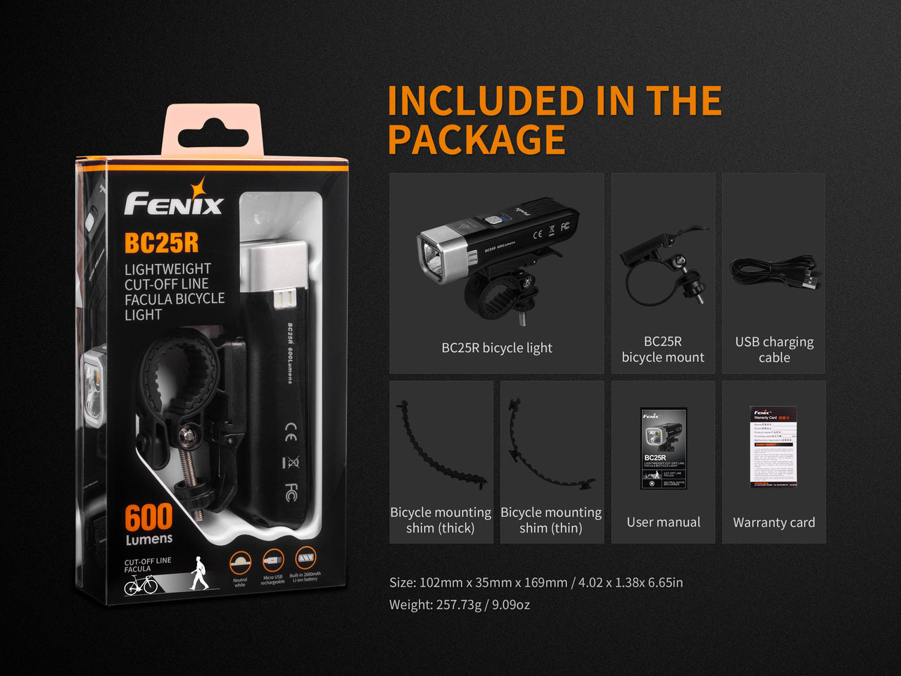 Fenix BC25R Rechargeable LED Bike Light - 1600 Lumens, Waterproof Cycling Headlight for Night Riding, Mountain Biking & Commuting