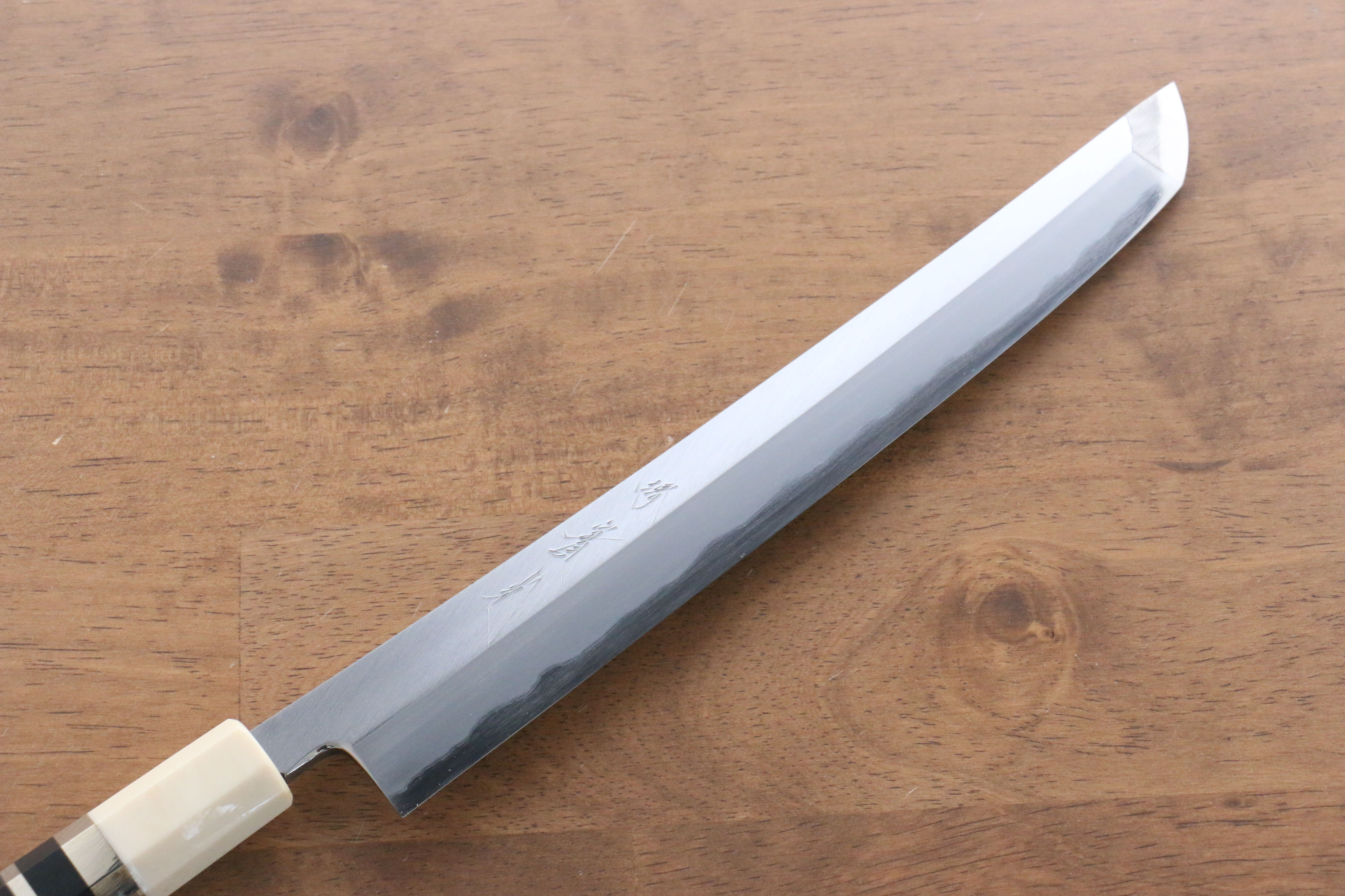 Premium Jikko Shiko Blue Steel Sakimaru Yanagiba 240mm Sushi Knife - Ebony Wood Handle with Double Ring Design - Perfect for Sushi Chefs & Japanese Cuisine Preparation