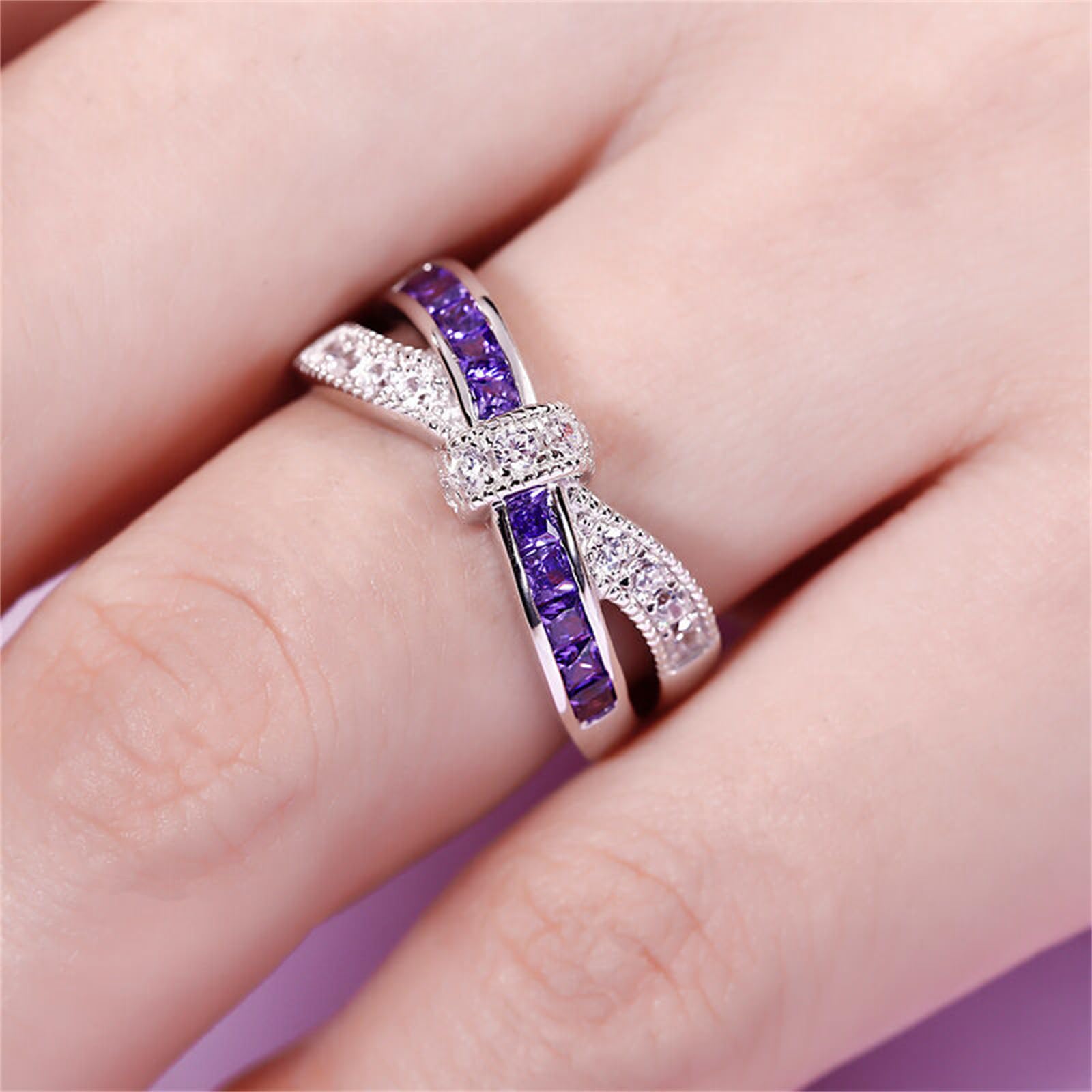 Jeulia Sterling Silver Crossover Women's Band Ring - Elegant Promise & Engagement Ring for Her with Gift Jewelry Box - Perfect for Anniversaries, Weddings & Romantic Gifts