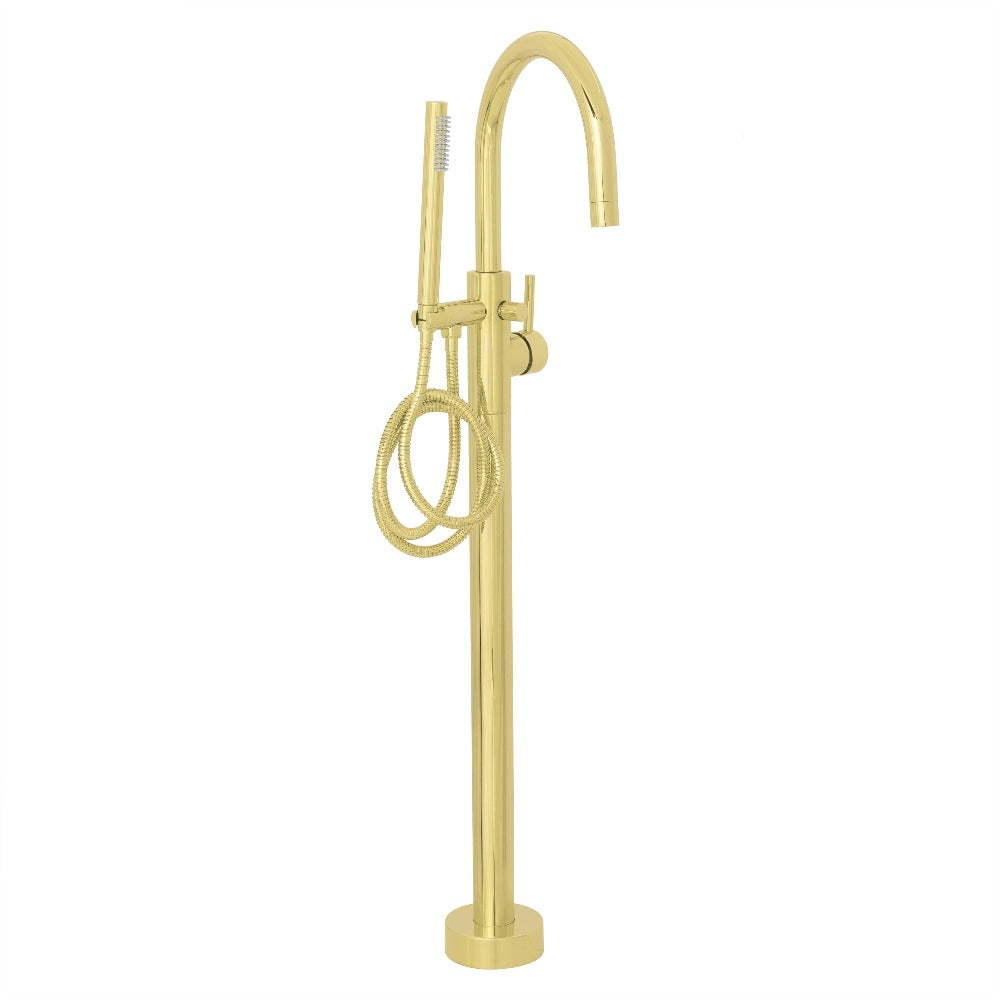 ZLINE Emerald Bay Bathtub Filler with Hand Shower - Polished Gold Faucet for Bathroom | Luxury Freestanding Tub Spout with Adjustable Spray (EMBY BTF PG) | Perfect for Master Bathrooms & Spa Retreats