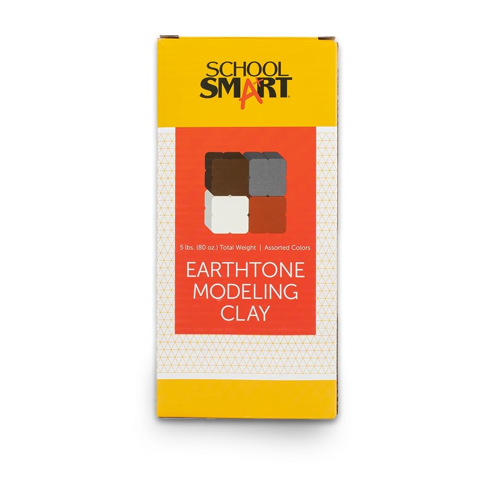 School Smart Non-Toxic Modeling Clay - 5 lbs, Soft & Permanent, Earthtone Colors for Kids & Adults - Perfect for Classroom Projects, DIY Crafts & Home Art Activities