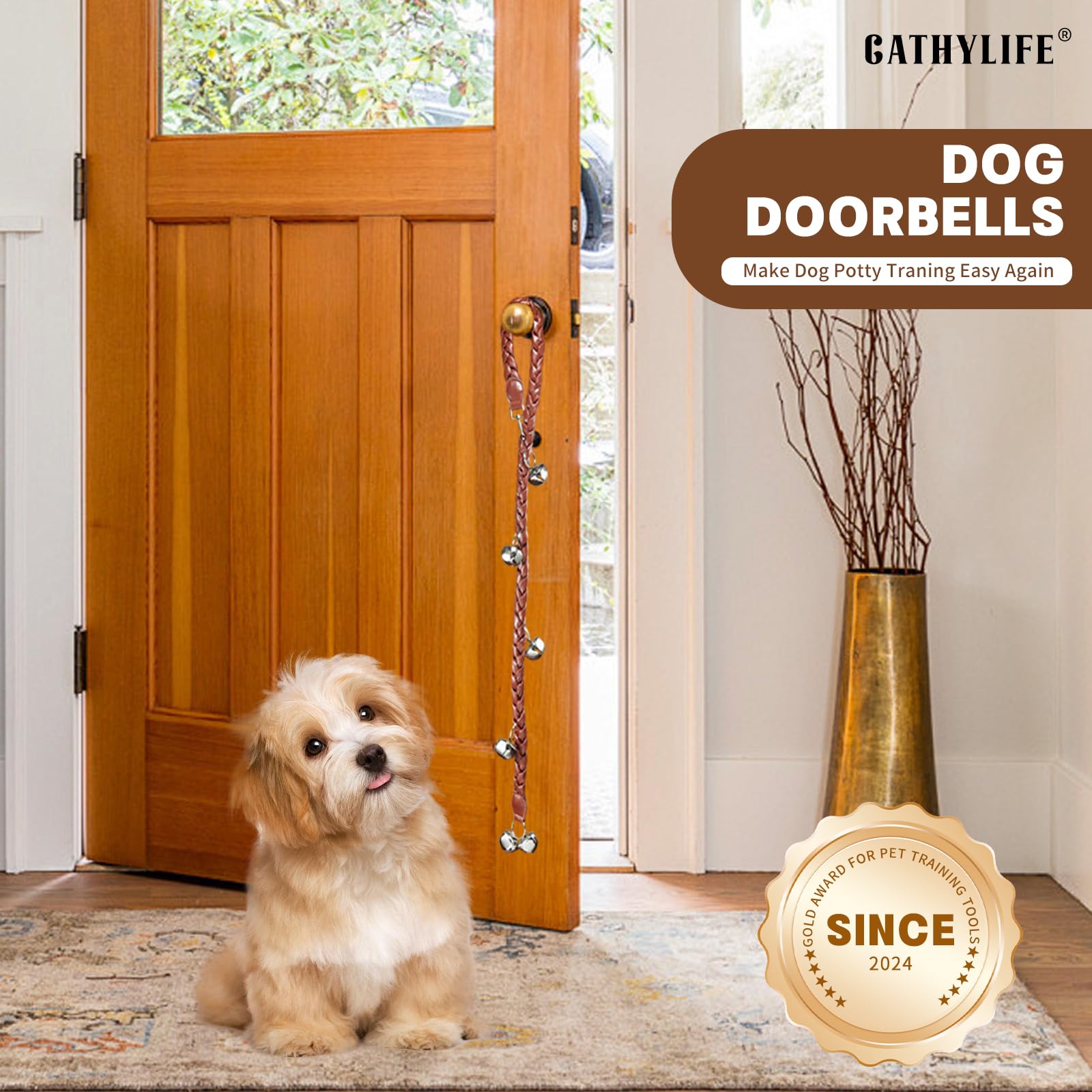 Potty Training Dog Doorbells - Extra Loud Faux Leather Puppy Door Bells for Dog Training, Hand-Woven Dog Bells for Door Knob - Perfect for Housebreaking & Outdoor Pet Supplies (Brown Twist) - Great for Apartments, Homes & Backyard Use