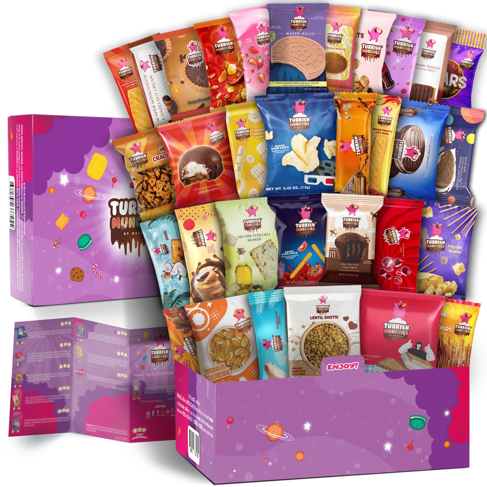 Premium International Snack Box - 32 Full-Size Exotic Snacks from Turkey & Worldwide | Unique Gourmet Candy Gift Set for Foodies | Perfect for Office Snacking, Travel Treats & Cultural Food Exploration