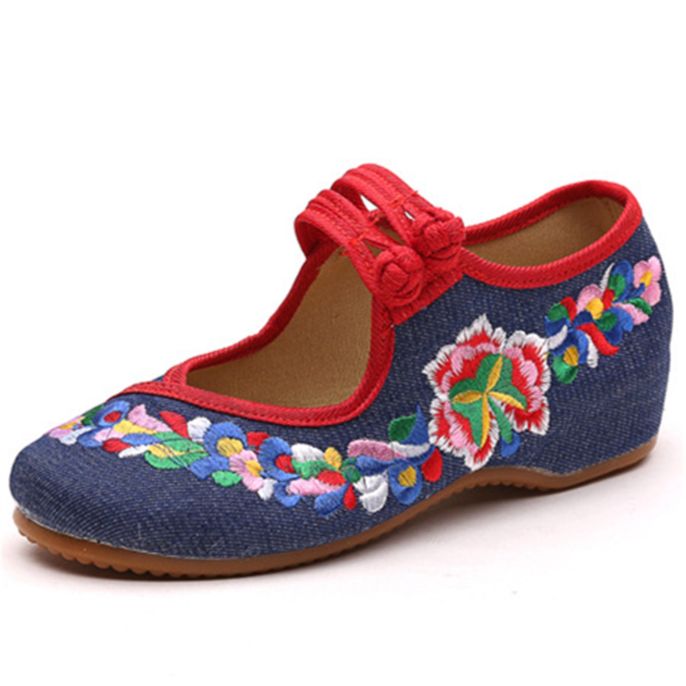 Qhome Women's Chinese Traditional Embroidery Mary Jane Shoes - Handmade Embroidered Flats for Dance, Performance & Cultural Events | Comfortable Non-Slip Ballet Shoes for Asian Festivals, Weddings and Special Occasions