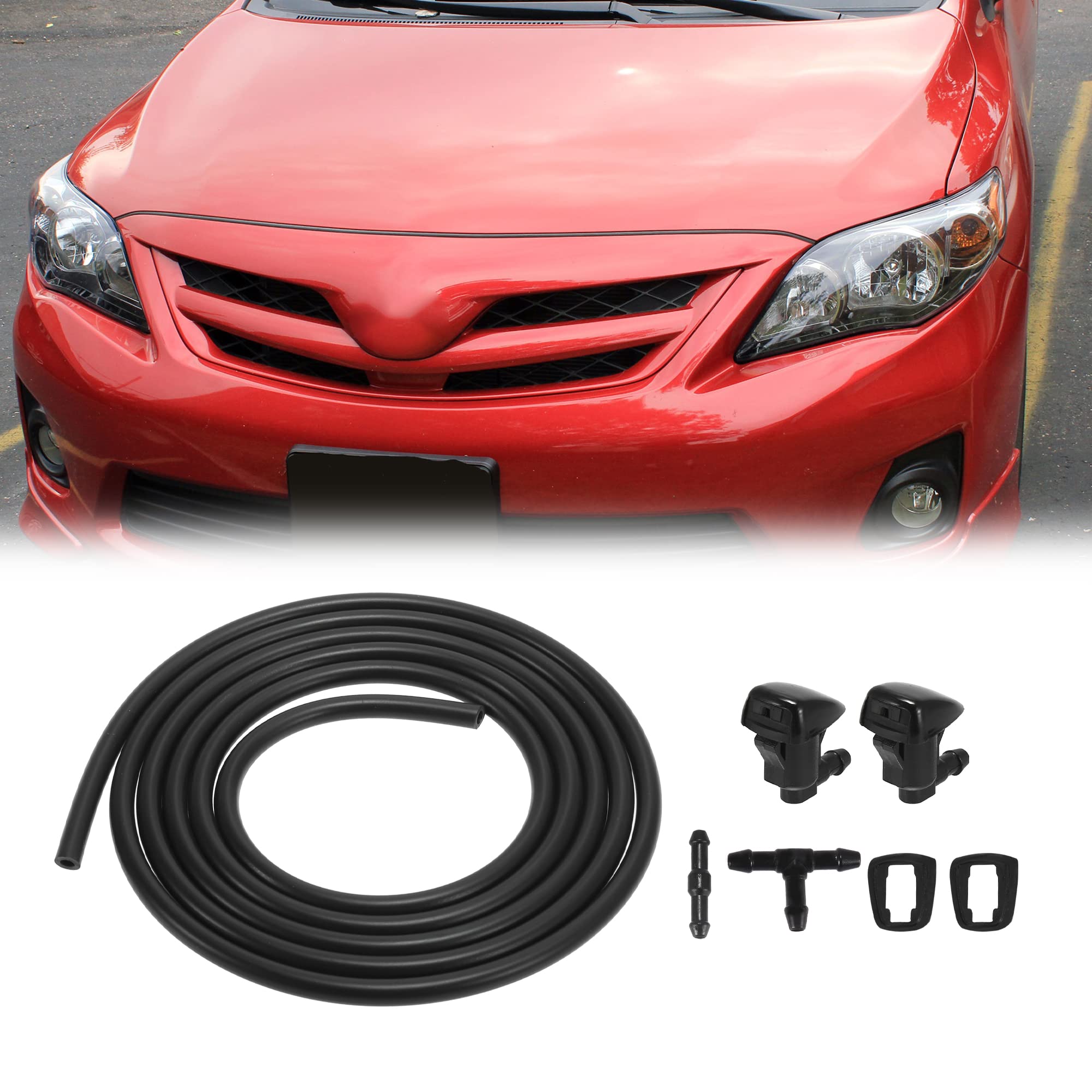 X AUTOHAUX Front Windshield Washer Nozzles Kit Compatible with Toyota Solara 2004-2008 - 2.2M Washer Hose & 2 Connectors - Direct Replacement for 85381-AE020 - Perfect for Windshield Cleaning & Maintenance