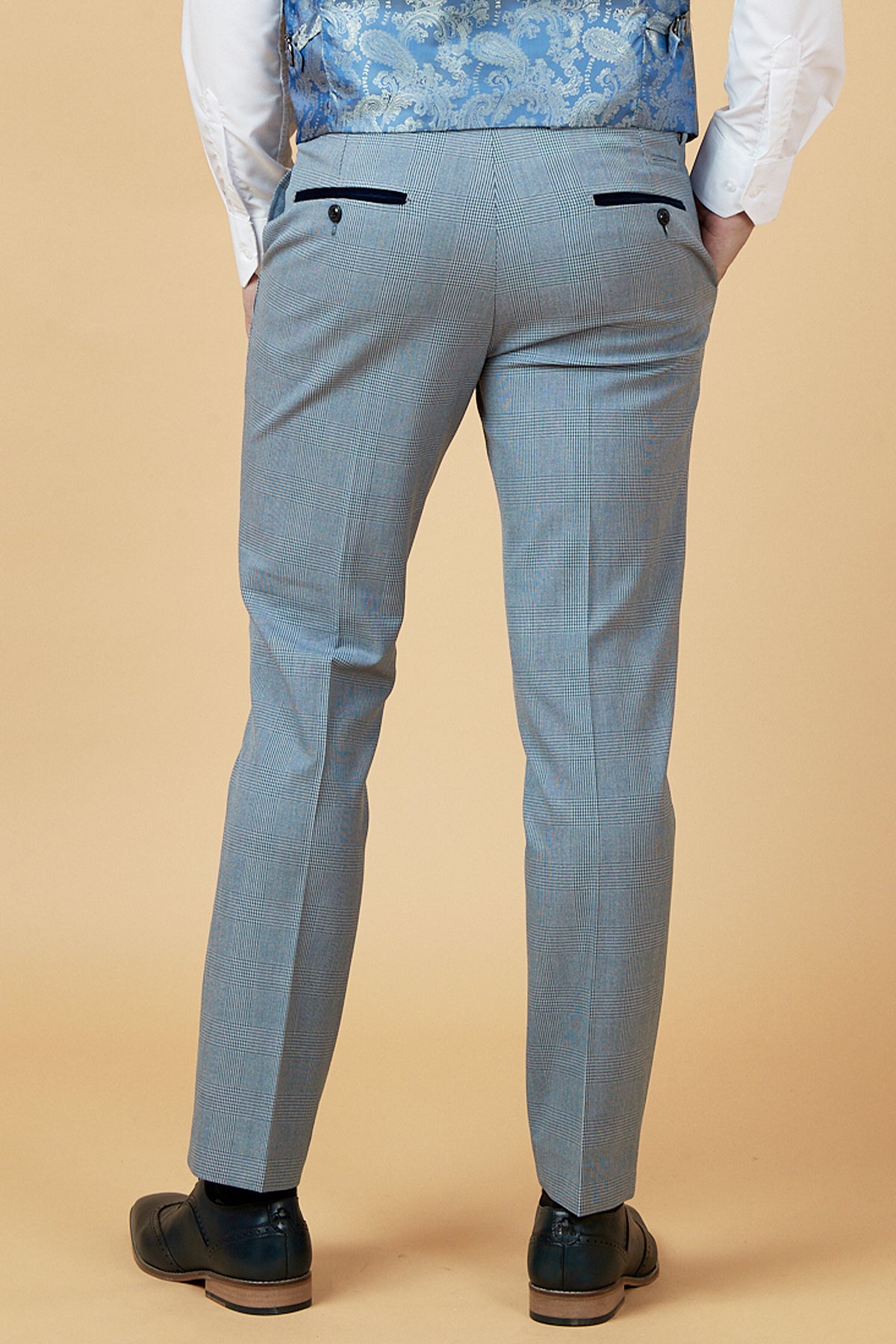 BROMLEY Sky Blue Check Two Piece Suit for Men - Classic Formal Business Attire - Perfect for Office, Weddings & Special Occasions