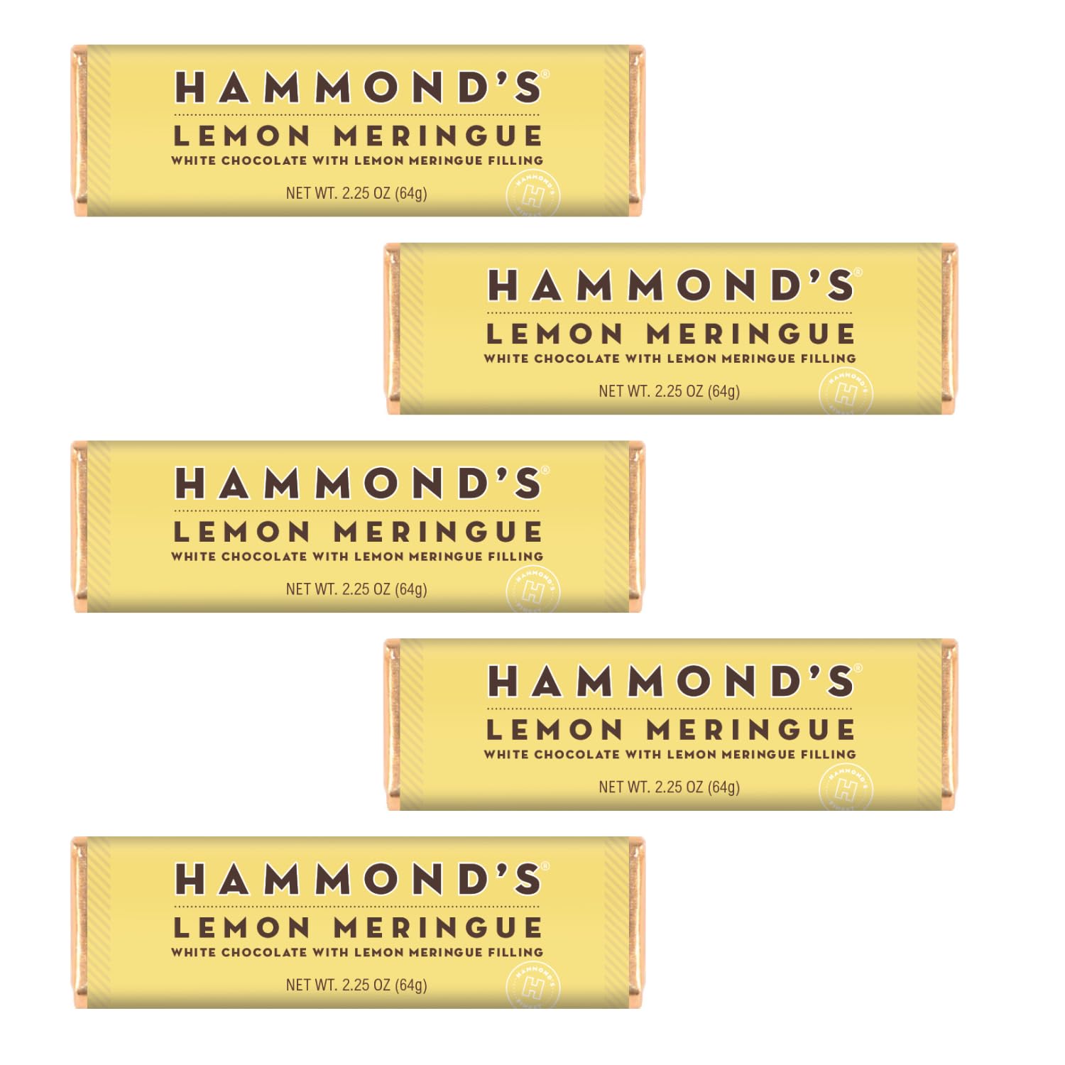 Hammond's Candies Gourmet Chocolate Bars - Lemon Meringue Flavor, 2.25 oz (Pack of 5) | Premium Handmade Candy for Gifts, Parties & Dessert Toppings