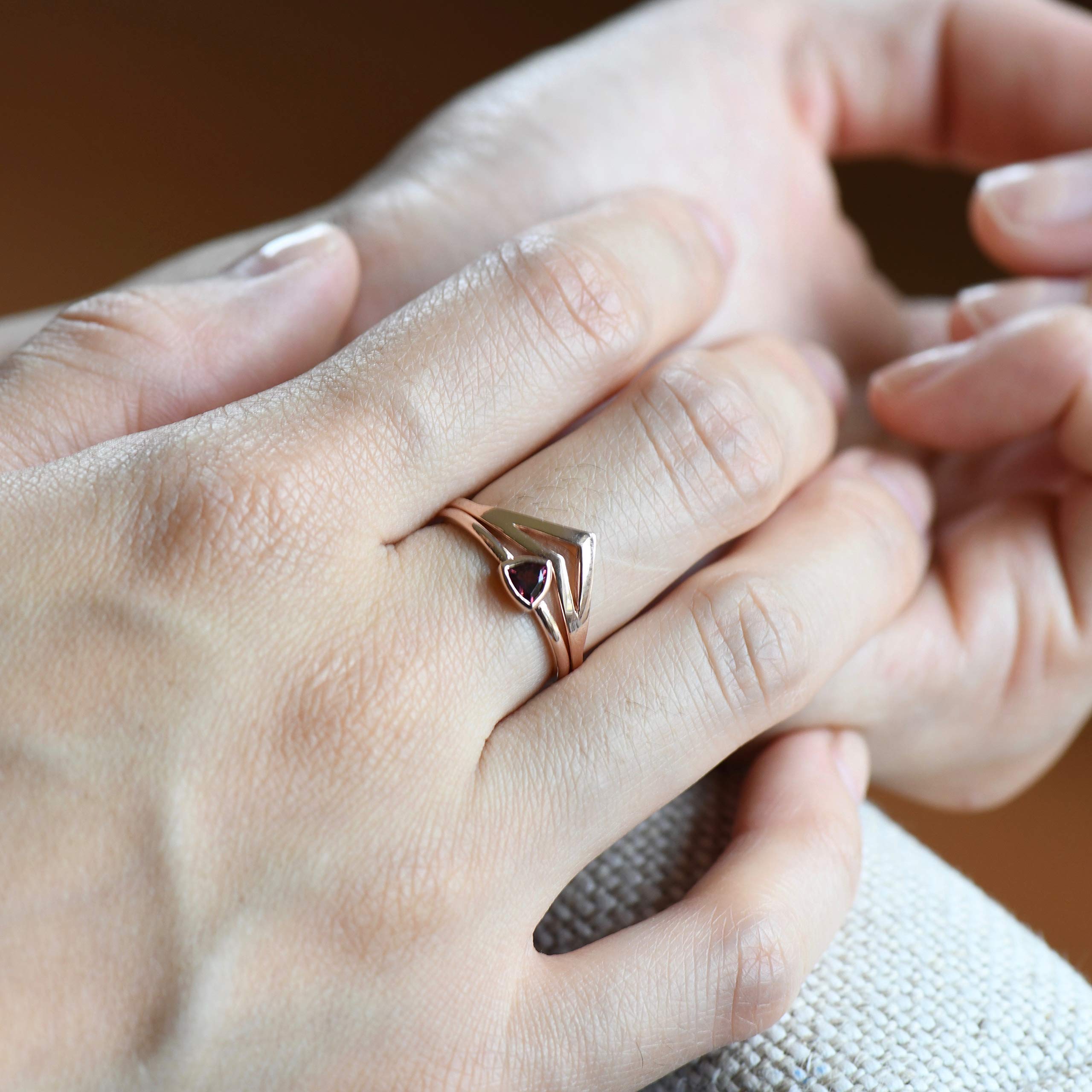14K Solid Rose Gold Pink Tourmaline Ring Set - October Birthstone Trillion Cut Engagement Ring for Women (Perfect for Anniversaries, Proposals & Special Occasions)