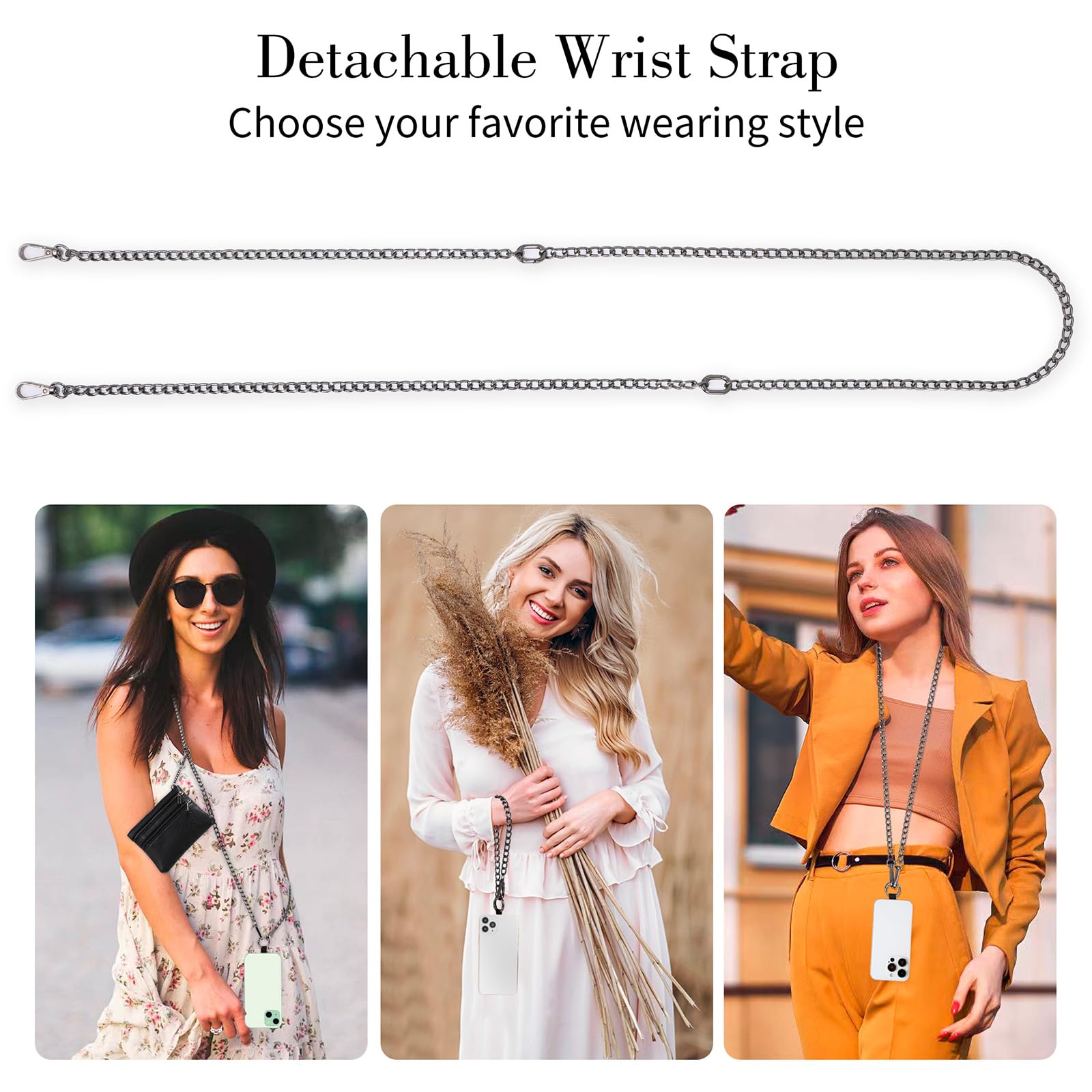 Adjustable Crossbody Phone Strap with Zippered Pouch & Leather Wallet - Universal Clip-On Phone Holder for iPhone, Samsung, Pixel - Perfect for Travel, Shopping & Hands-Free Convenience (Black)