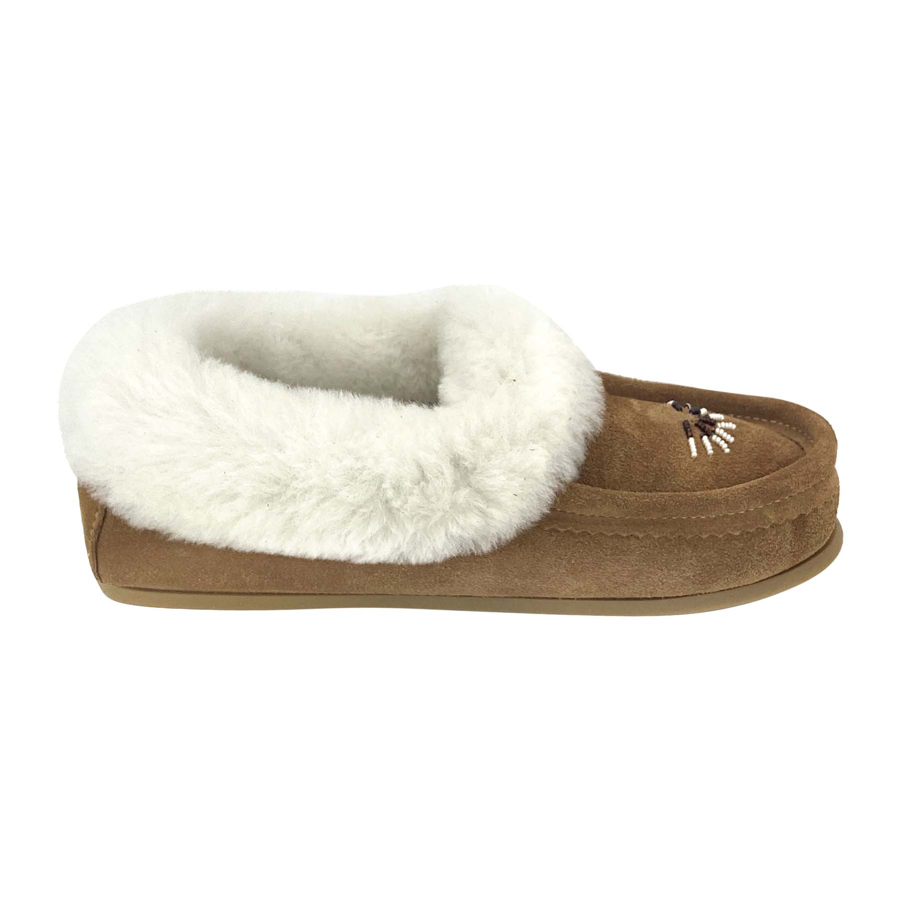 Women's Comfortable Smoke Beaded Rubber Sole Sheepskin Slippers - Cozy Indoor/Outdoor House Shoes for Winter & Lounge Wear