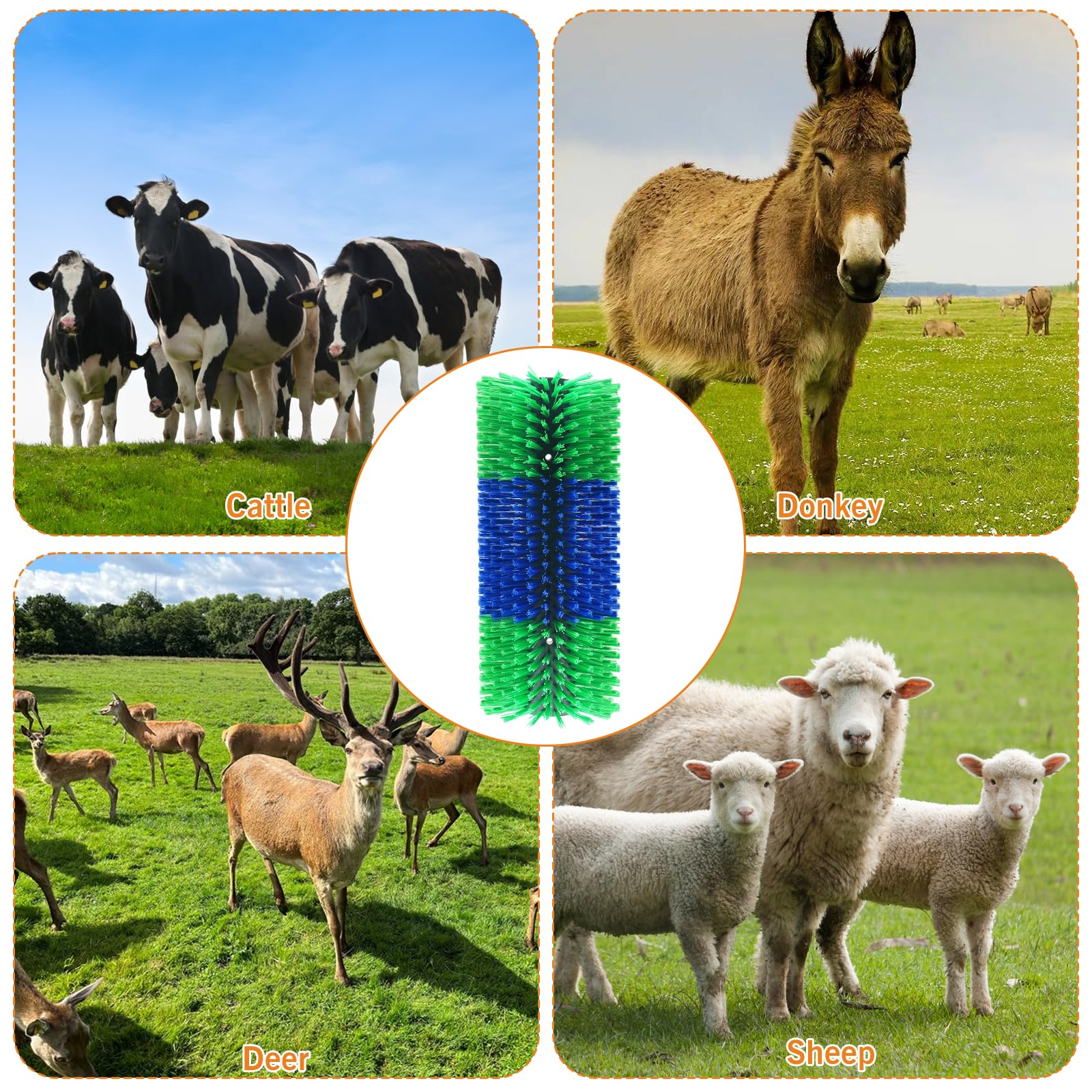 Livestock Scratching Brush - Full Body Massage Grooming Tool for Cows, Cattle, Goats, Sheep, Horses & Pigs - Heavy Duty Design with 4 Screws - Perfect for Barns, Stables & Farm Animal Care