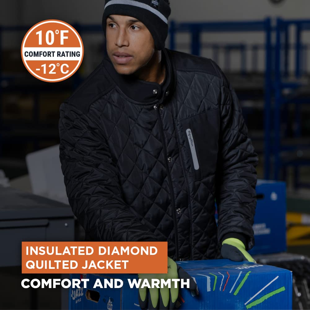 RefrigiWear Men's Insulated Diamond Quilted Jacket - Heavy Duty Winter Work Coat for Cold Weather, Hunting & Outdoor Activities