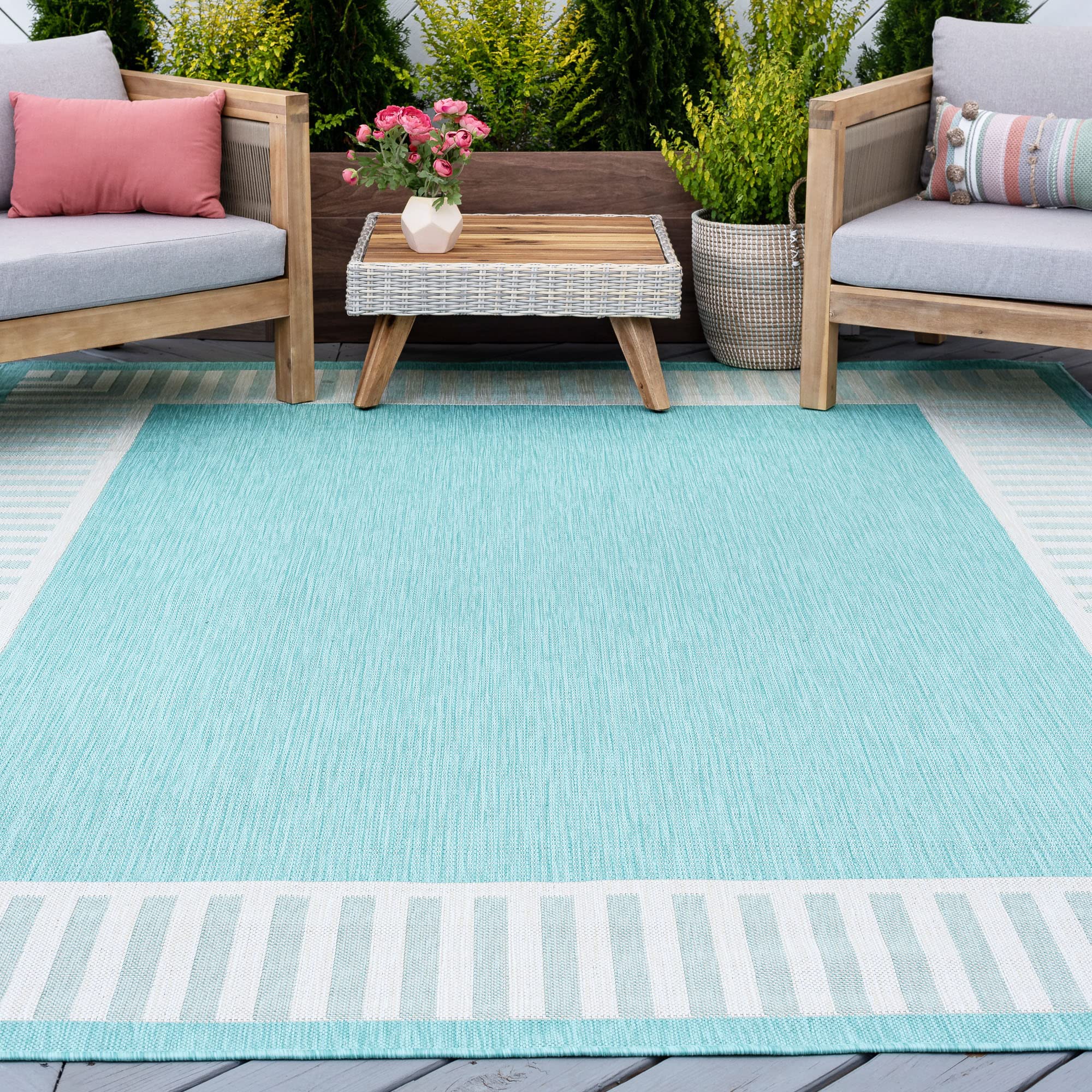 Waterproof 9x12 Indoor Outdoor Rug - Non-Slip, UV Resistant for Patio, Deck, Porch, Entryway - Perfect for Backyard, Poolside & Garden Use