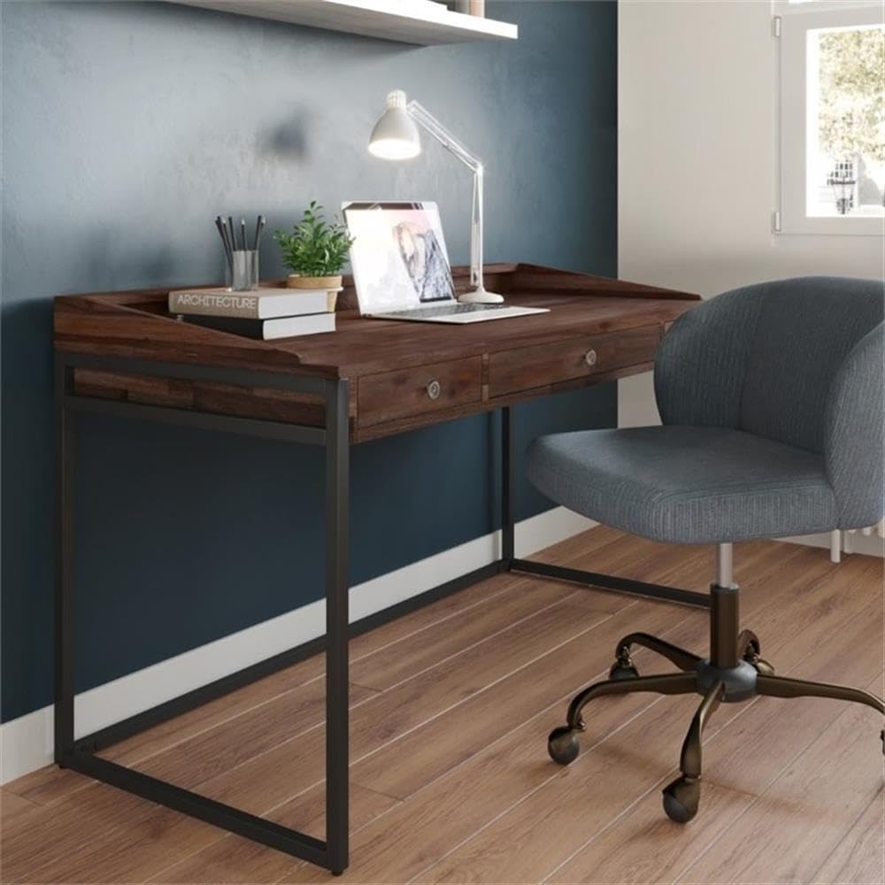 60 Inch Solid Wood Computer Desk - Industrial Rustic Home Office Desk for Small Spaces, Modern Study Table for Bedroom, Distressed Brown Writing Work Desk | Perfect for Remote Work, Online Classes & Home Office Setup